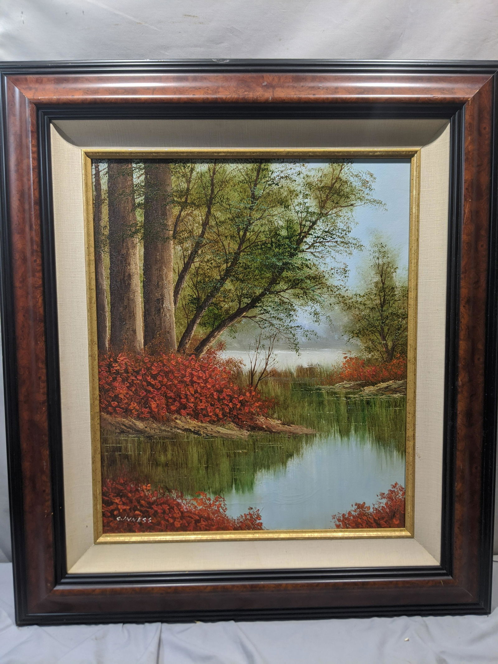 Signed C Inness Watercolor River Scene Oil Painting (1 of 14)