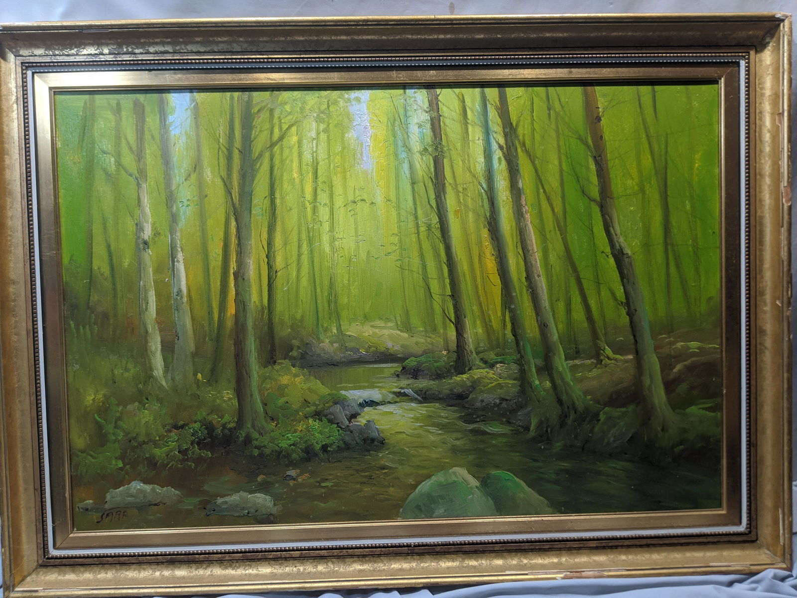 Signed Sara Large Forest at Dusk Oil Painting (1 of 14)