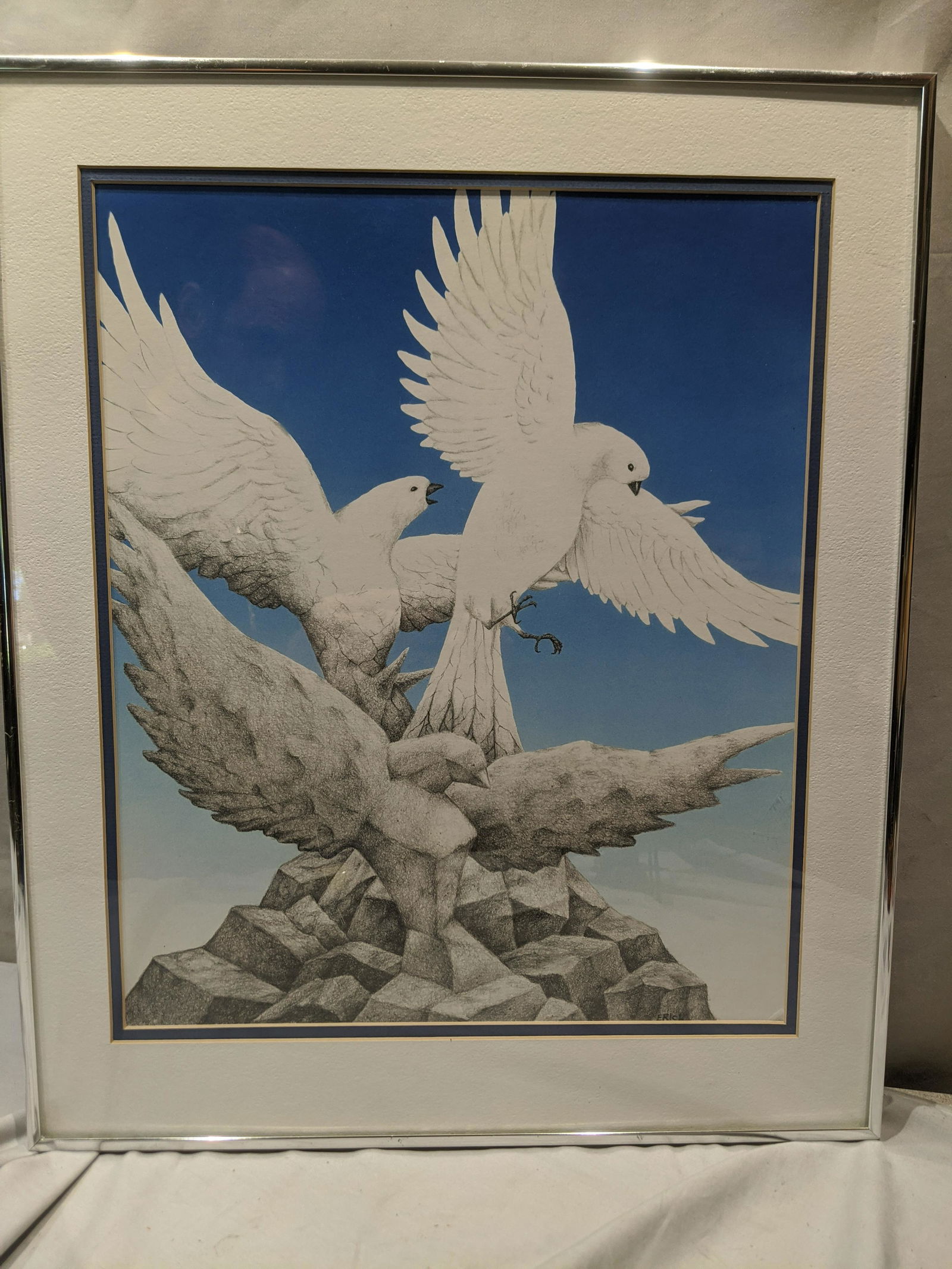 Signed Erick Drawing of Dove Birds (1 of 14)