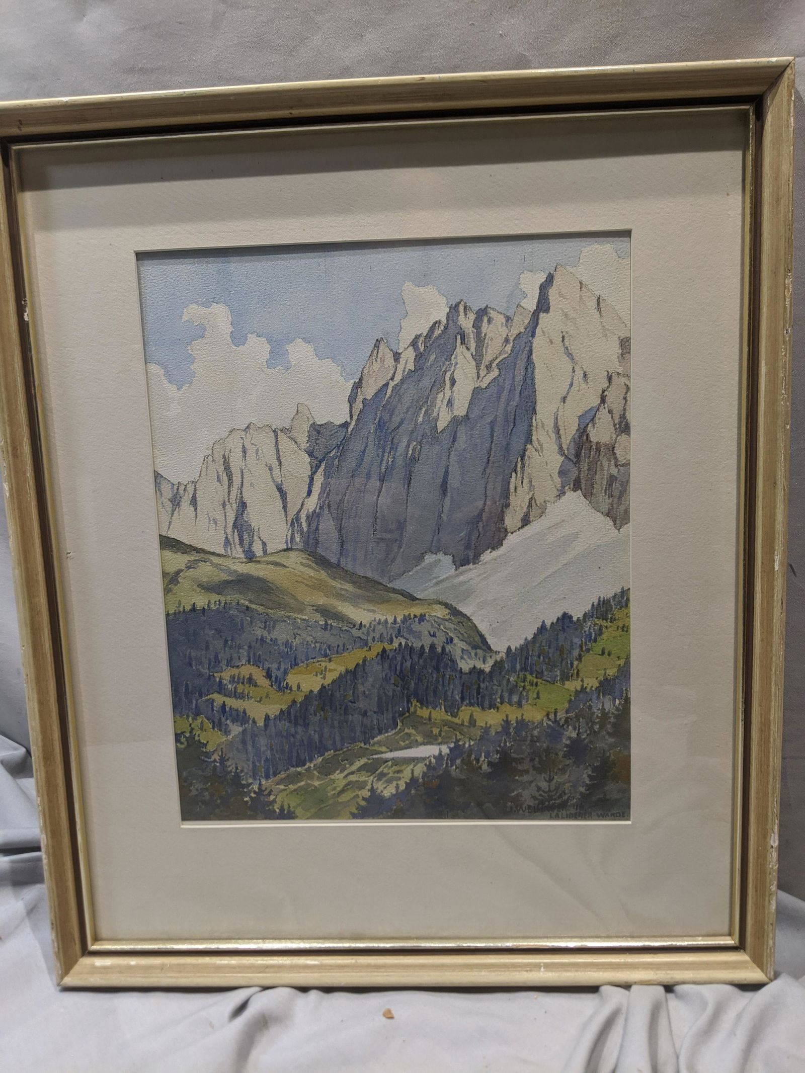 1946 J Weuinger Austrian Alps Watercolor Painting (1 of 12)