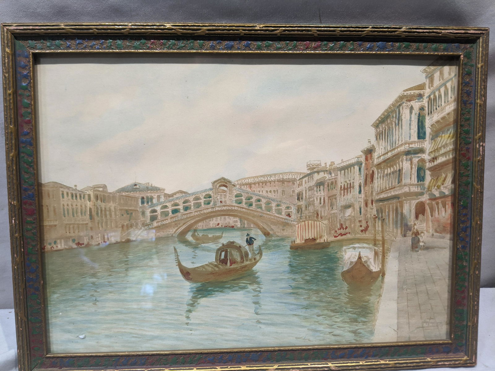 1920s Signed Rialto Bridge Venice Watercolor Painting (1 of 15)