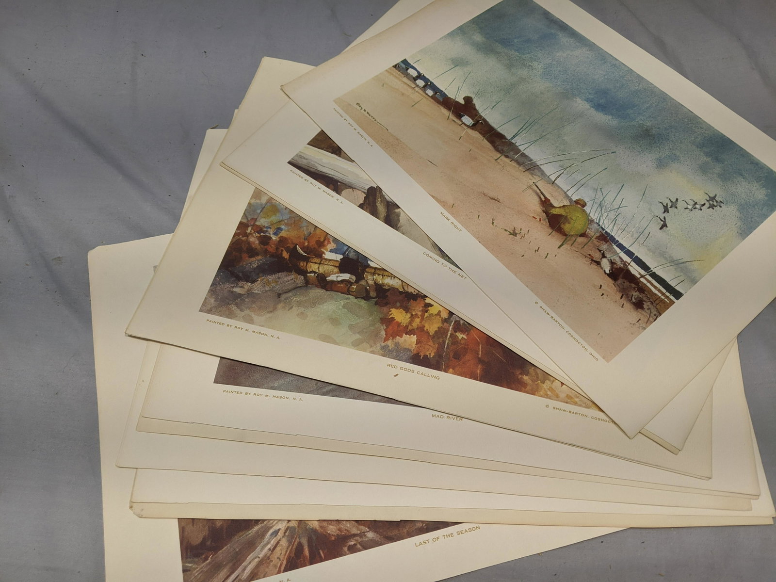 Set 12 Roy Madon Shaw-Barton Watercolor Hunting Prints: Set 12 Roy Madon Shaw-Barton Watercolor Hunting Prints. Measurements in inches: 14 x 10 each Condition:Some have some toning Shipping:We offer in-house shipping. Item(s) will be packed after invoice i