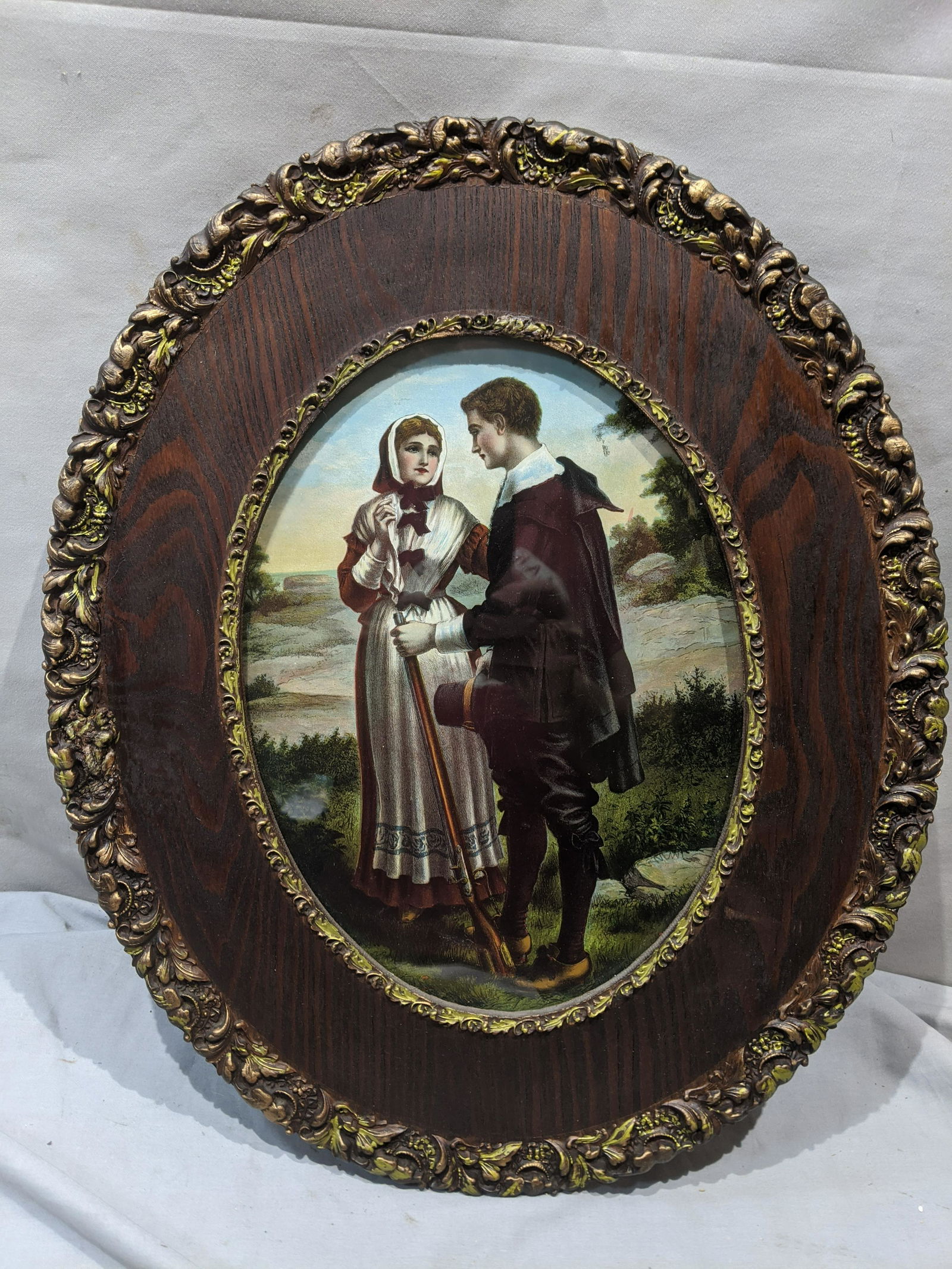 Victorian English Couple Print in Original Oak Oval (1 of 8)