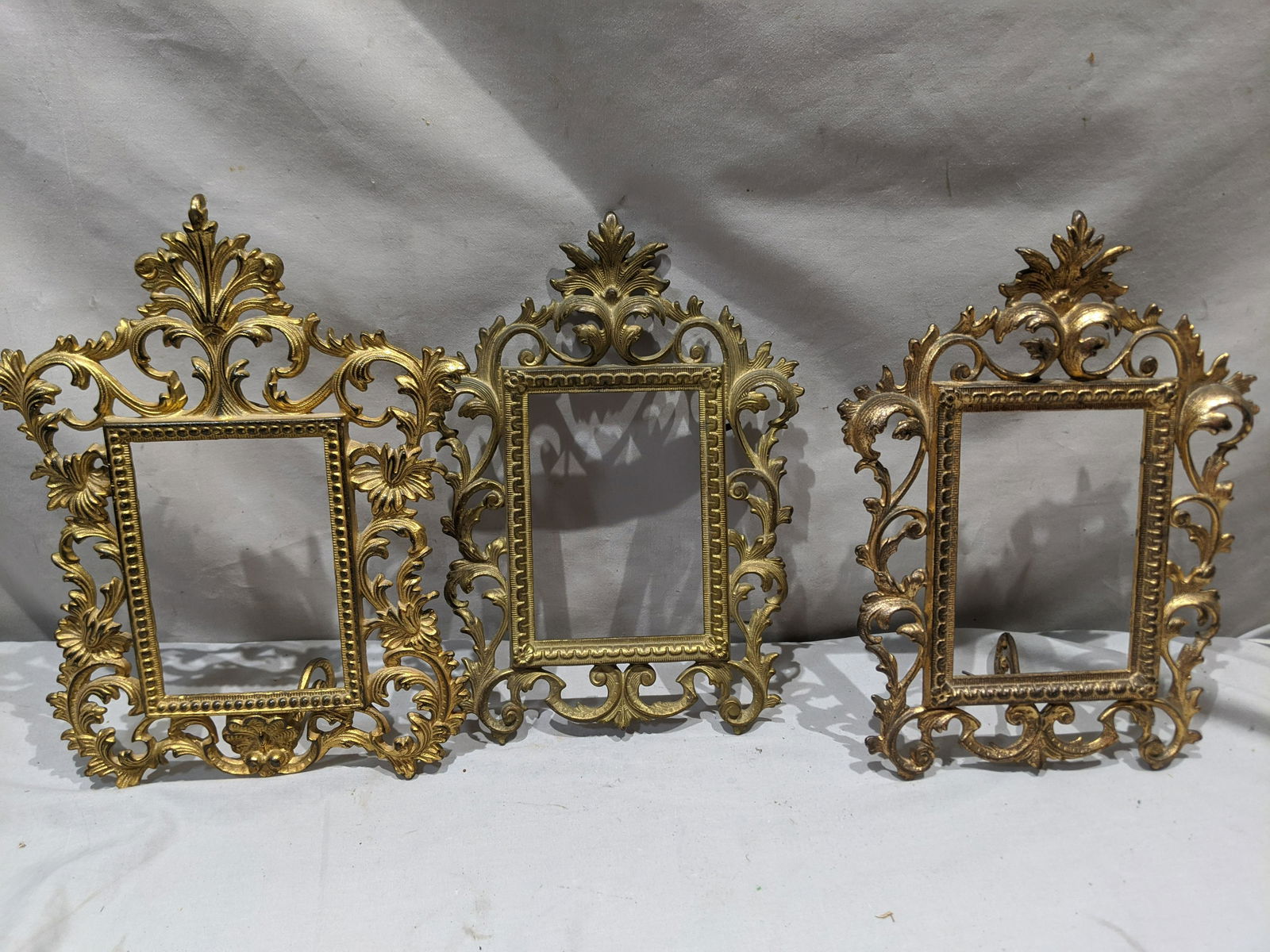 Lot 3 Vintage Brass Ornate Easel Back Picture Frames (1 of 6)