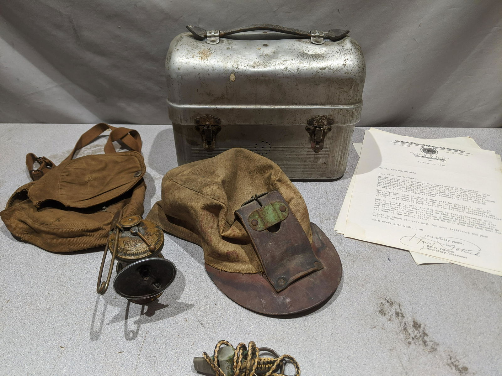 Antique Coal Minter Lantern Hat Lunch Pail Whistle Sack (1 of 7)