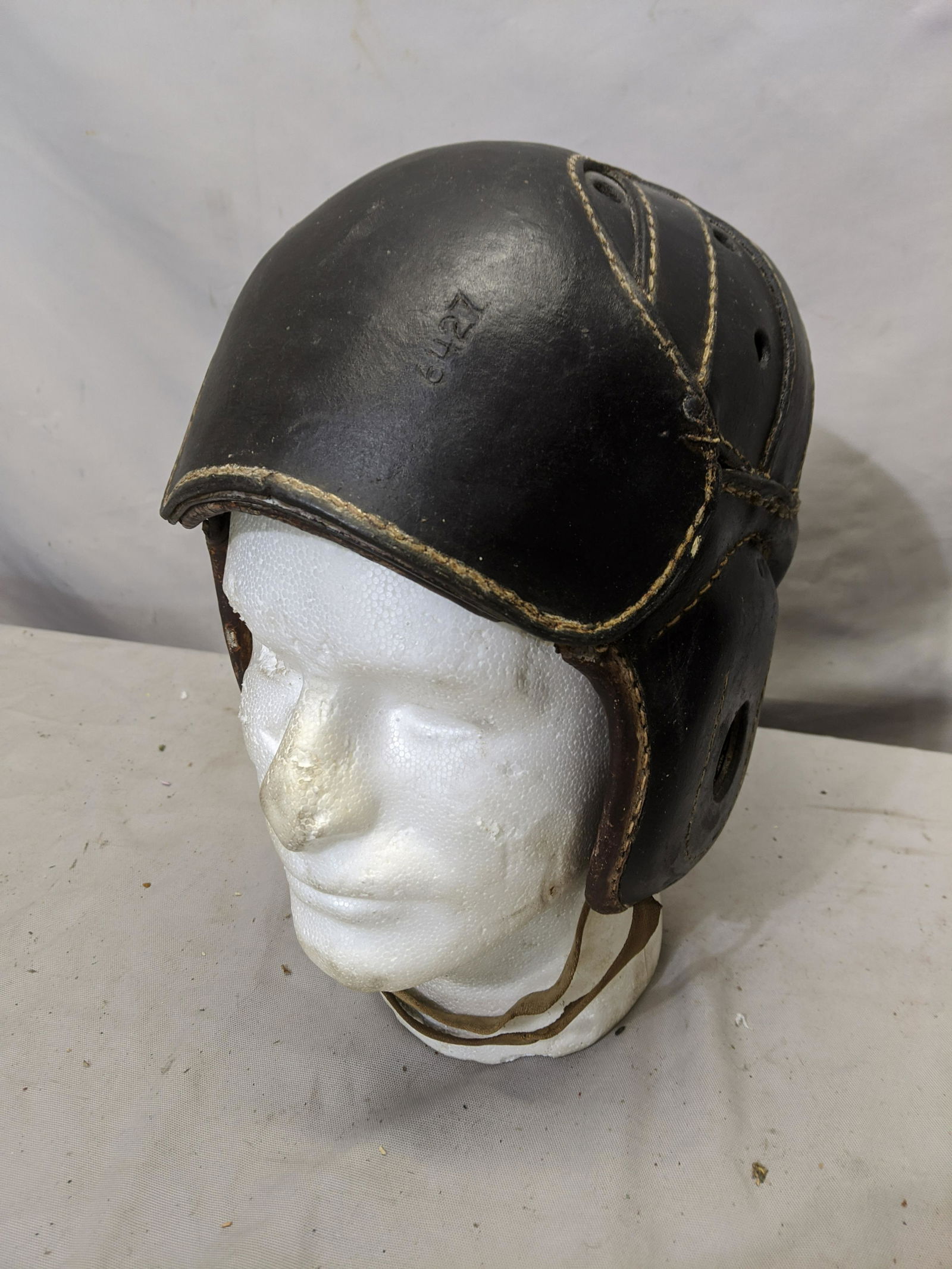 Antique All Black Leather Football Helmet (1 of 6)
