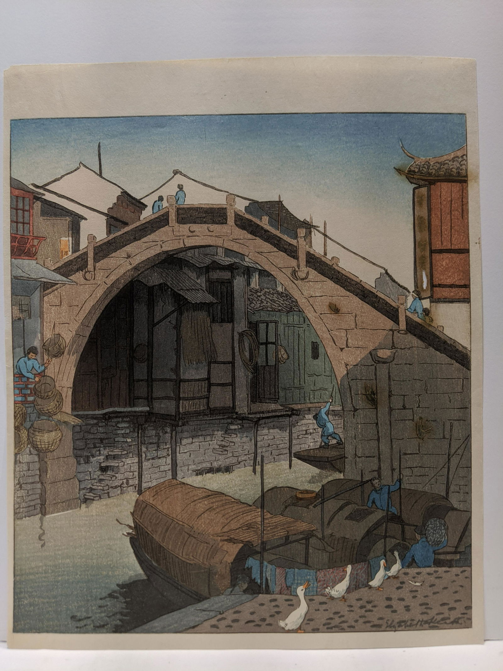 Elizabeth Keith Woodblock Print Camel Back Bridge: Elizabeth Keith Woodblock Print Bridge over City Canal. Measurements in inches: 14 1/2 x 12 Condition:Has toning, Has some burn spots on back visible on front and a hole Shipping:We offer in-house shi