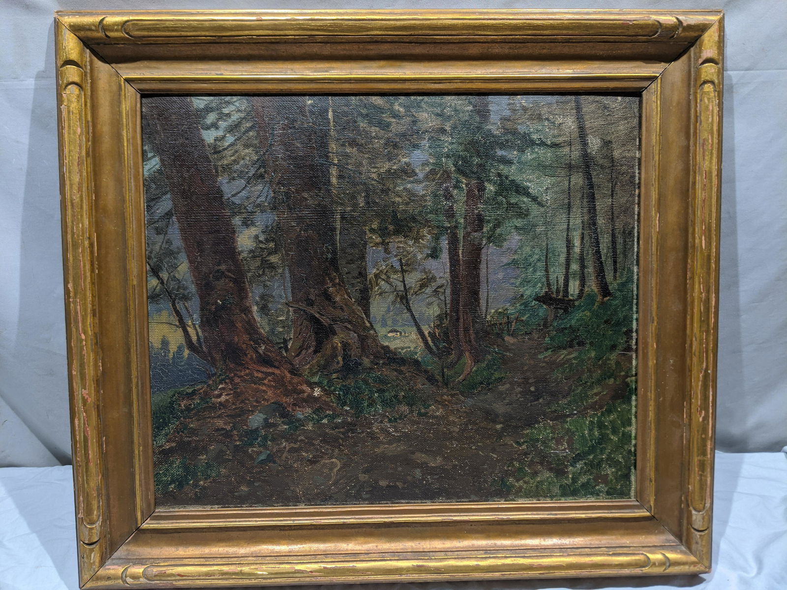 Unsigned Vintage Forest Scene Oil on Board Painting (1 of 13)