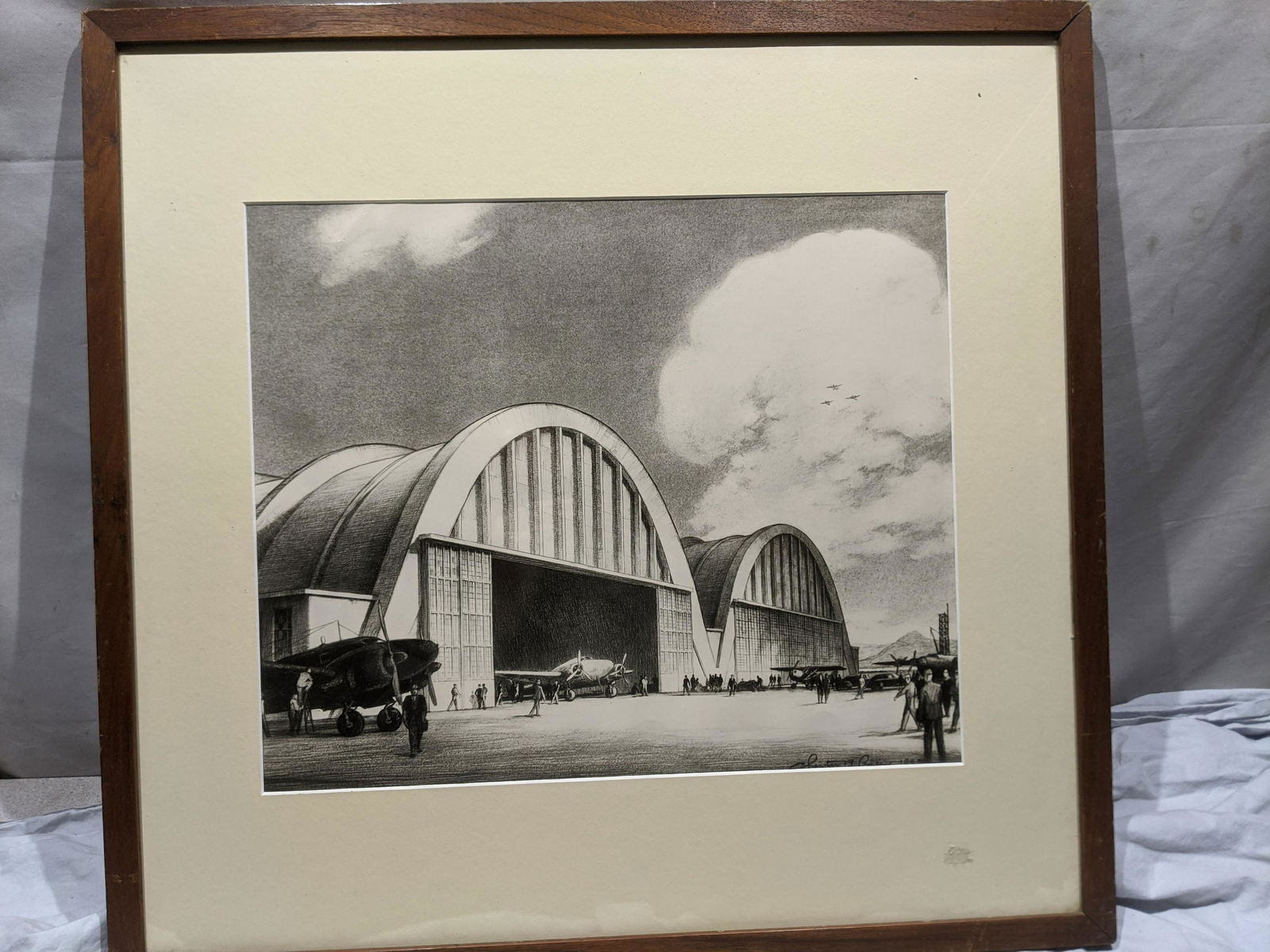 1943 Chester Price WWII Airplane Hanger Lithograph (1 of 12)