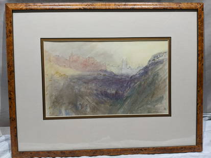 William Leighton Leitch Tonalism Landscape Watercolor: William Leighton Leitch Tonalism Landscape Watercolor painting framed under glass. Listed UK artist born 1804 and died 1883. Measurements in inches: 21 1/2 x 17, Image: 13 1/2 x 8 1/2 Condition:Good w