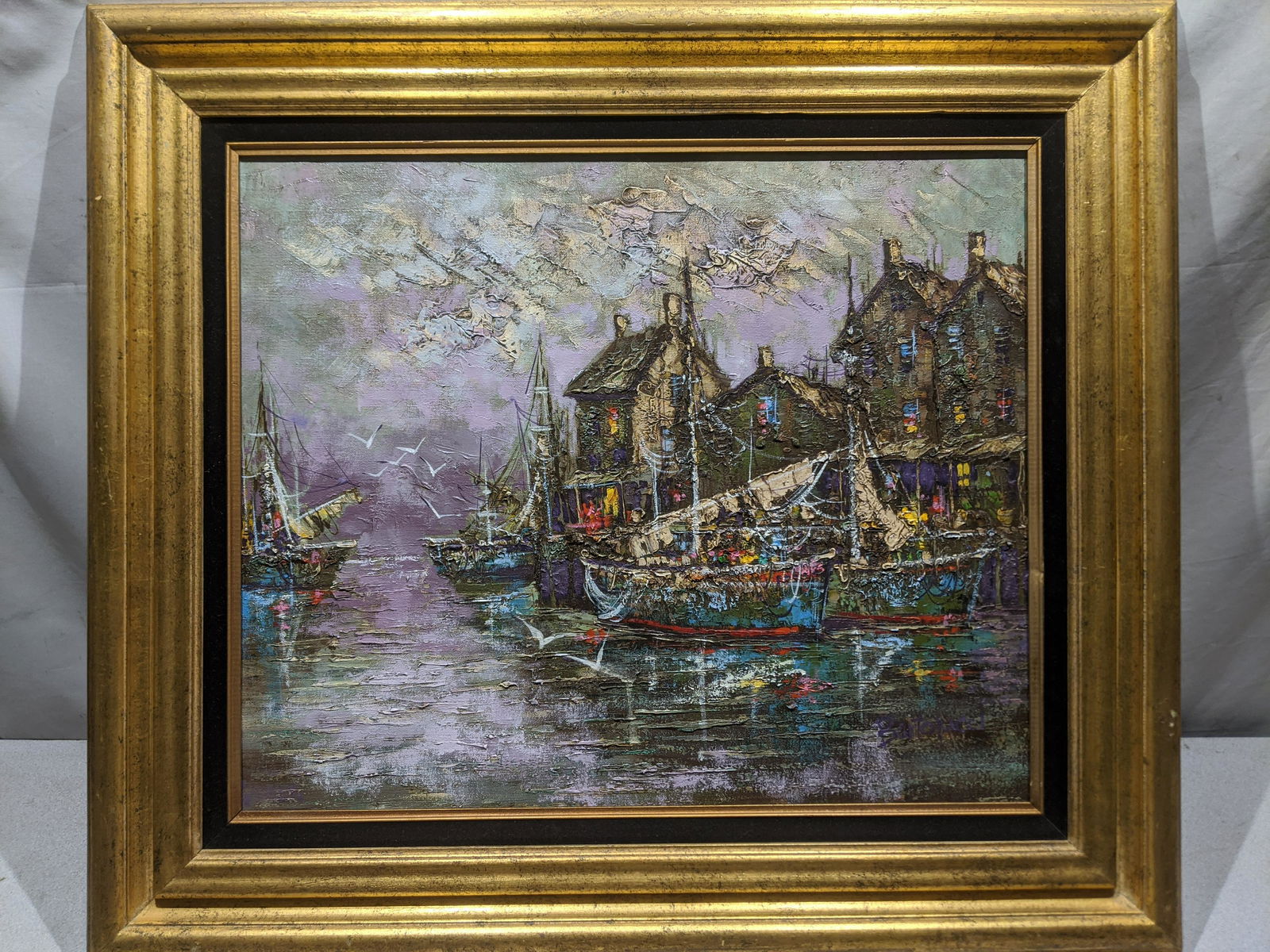 Luigi Bartolini Port Scene Oil Painting Bright Colors (1 of 15)