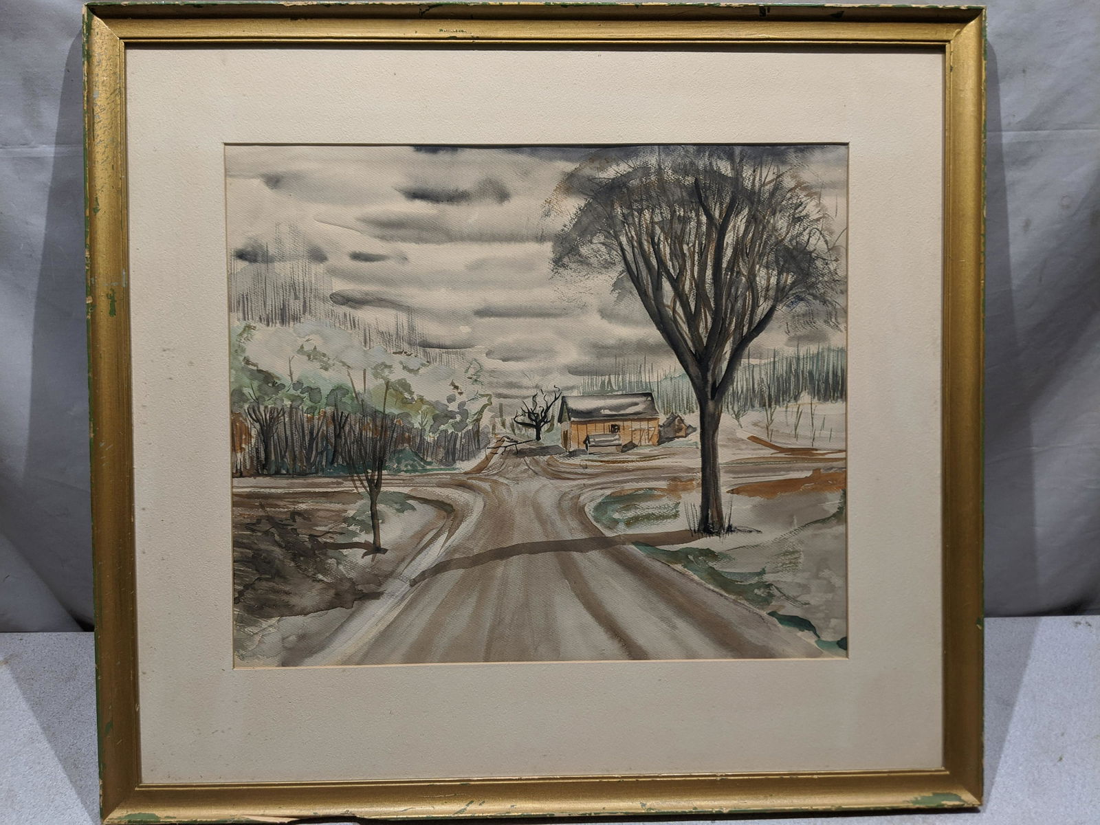 Unsigned Crossroads Landscape Watercolor Painting (1 of 14)