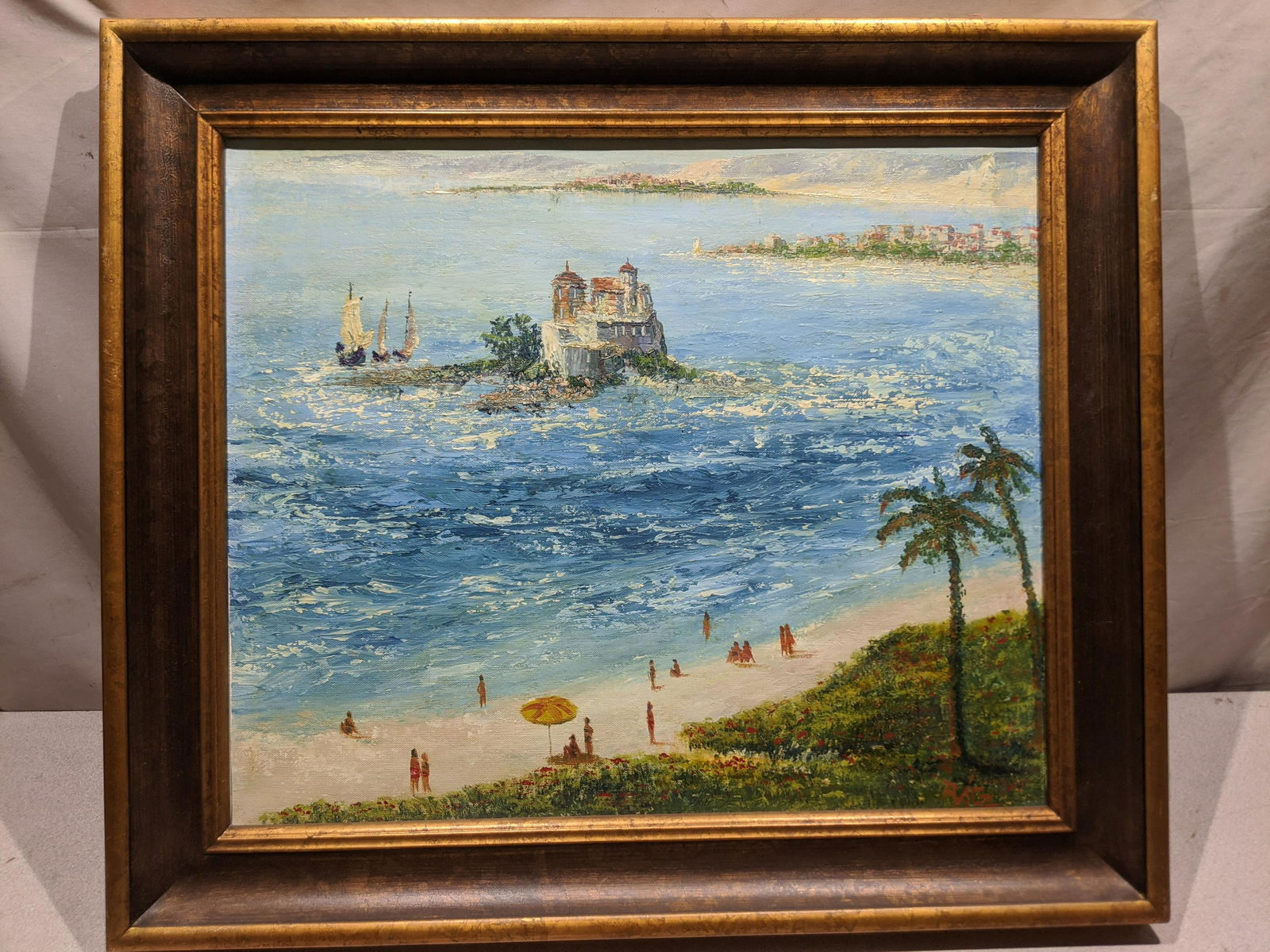 Signed Racz Impressionist Beach Scene Oil Painting (1 of 14)