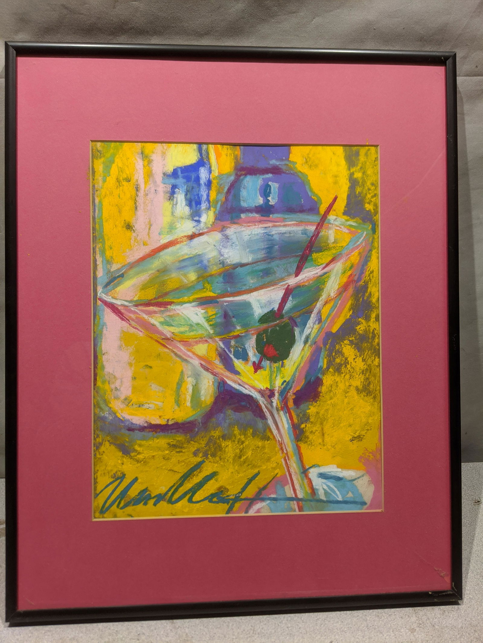 Vintage Signed Pastel Painting of Martini Glass (1 of 10)