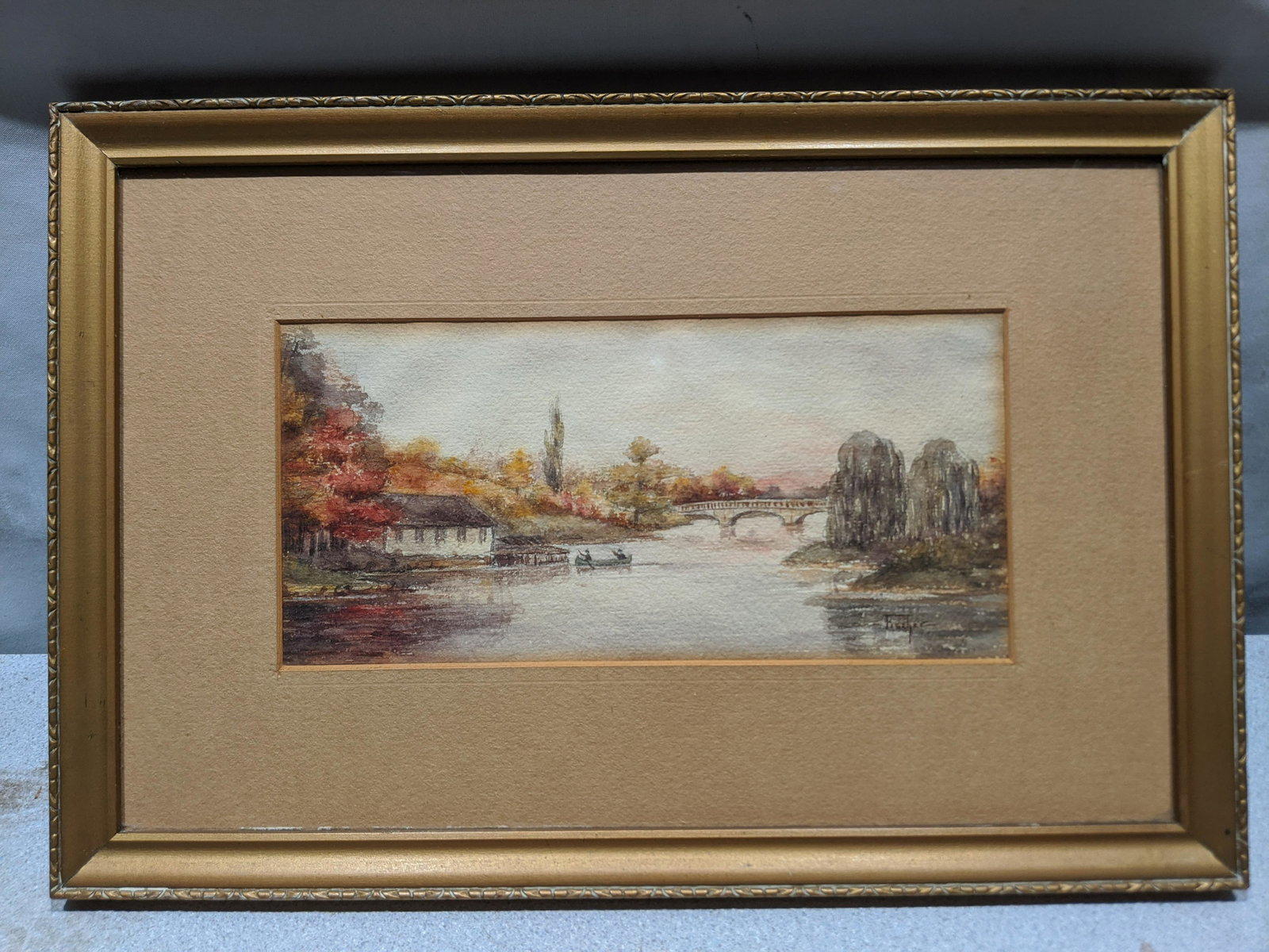 Anton Fischer Pond w/ Bridge Small Watercolor Painting: Anton Fischer Pond w/ Bridge Small Watercolor Painting. Signed lower right. Measurements in inches: 15 x 10 1/2, Image: 9 1/2 x 4 1/2 Condition:Good with no problem Shipping:We offer in-house shipping