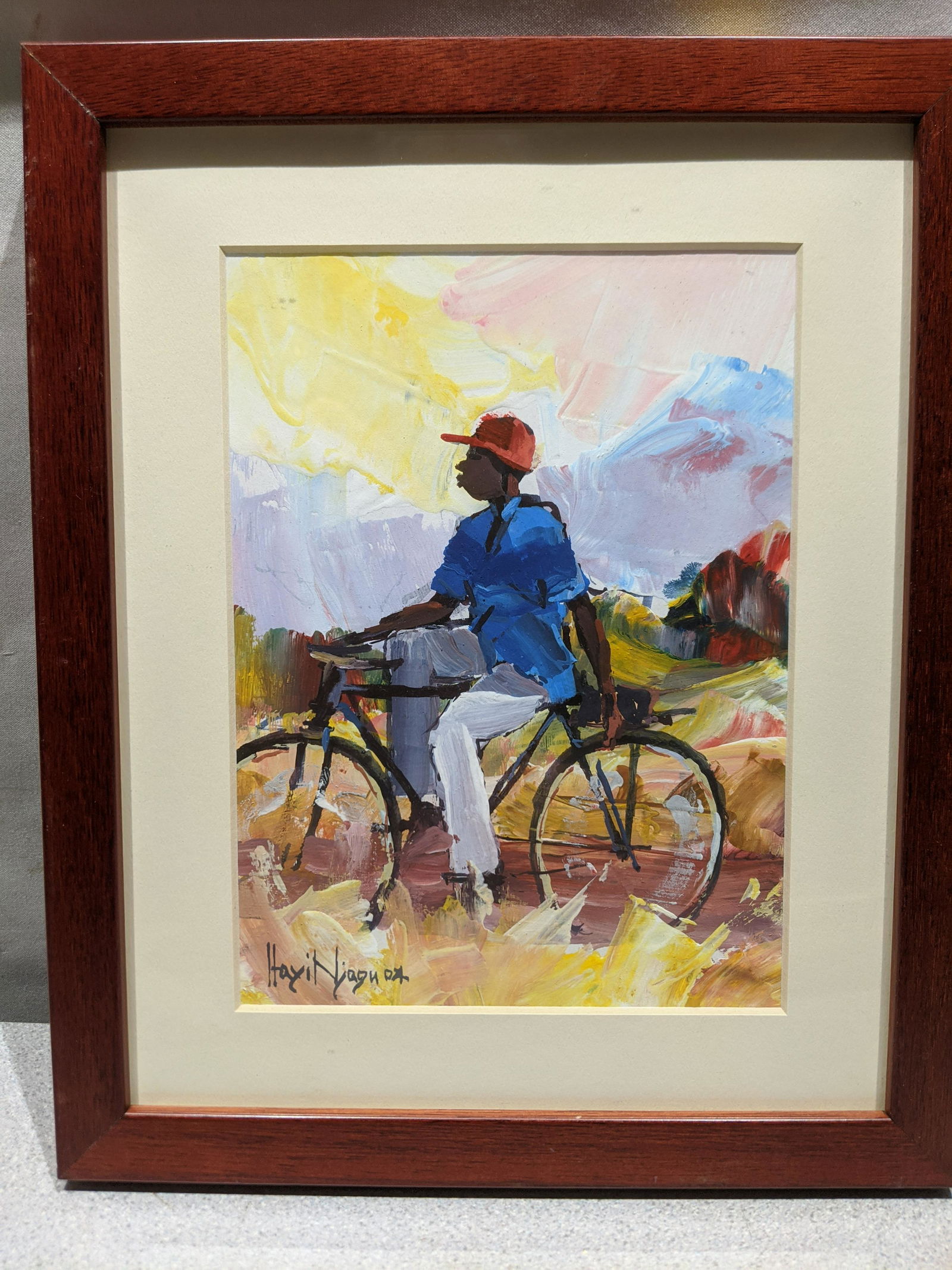 Hayi Niagnok Black Boy on Bike Small Oil Painting (1 of 10)