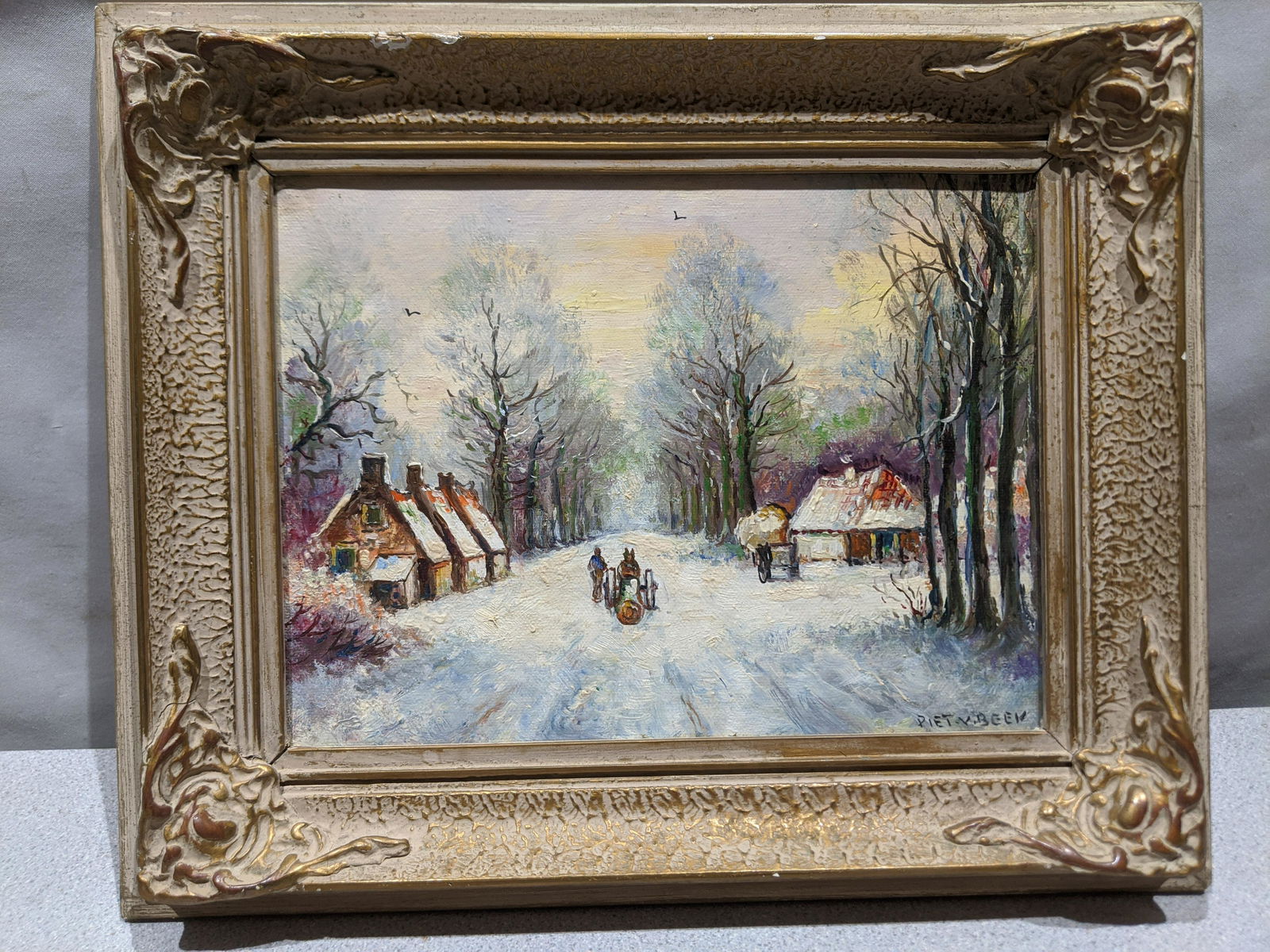 Pieter Van Beek Winter Street Scene Small Oil Painting (1 of 12)