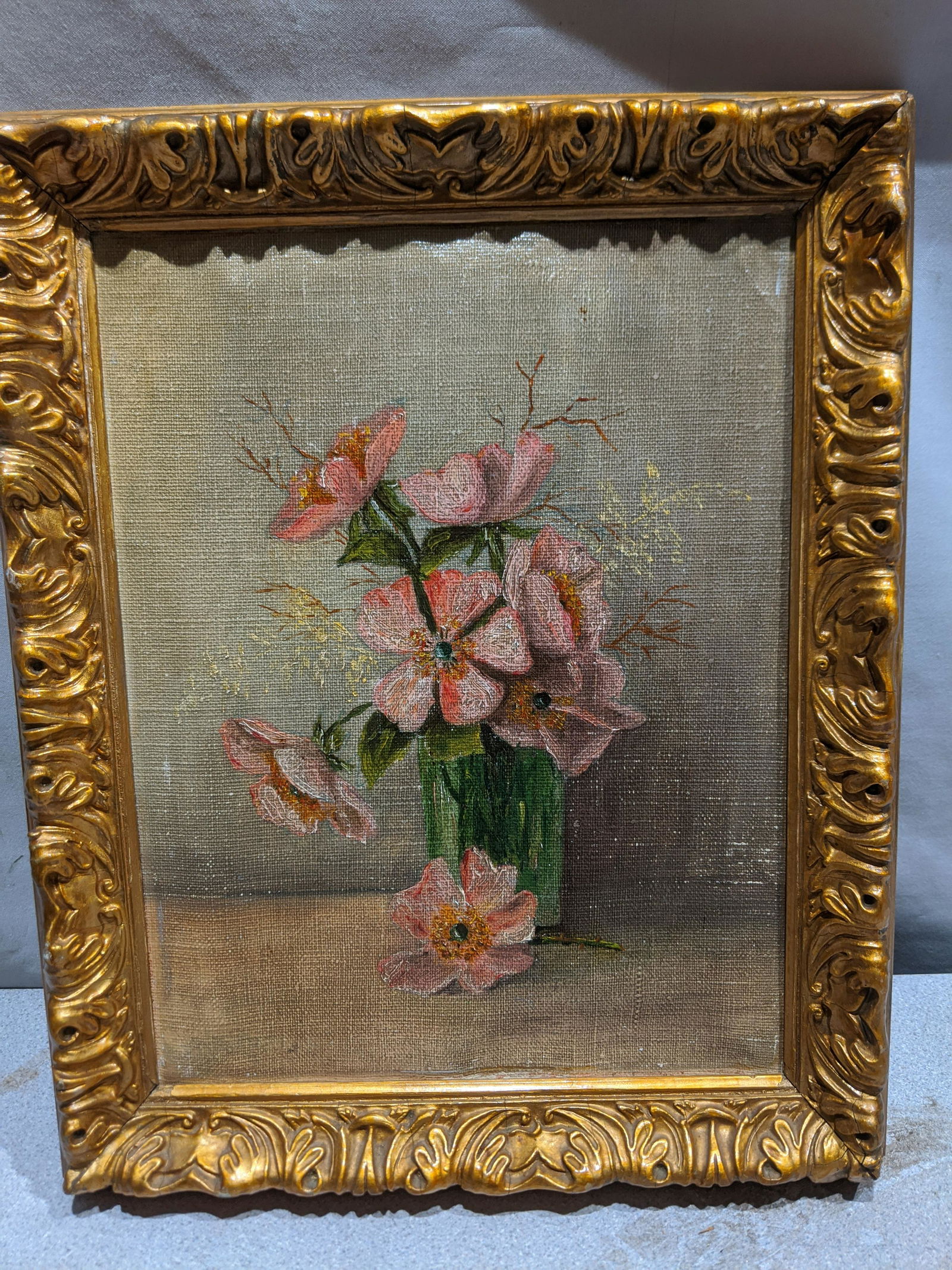 Unsigned Still-Life Flowers in Vase Oil Painting (1 of 9)