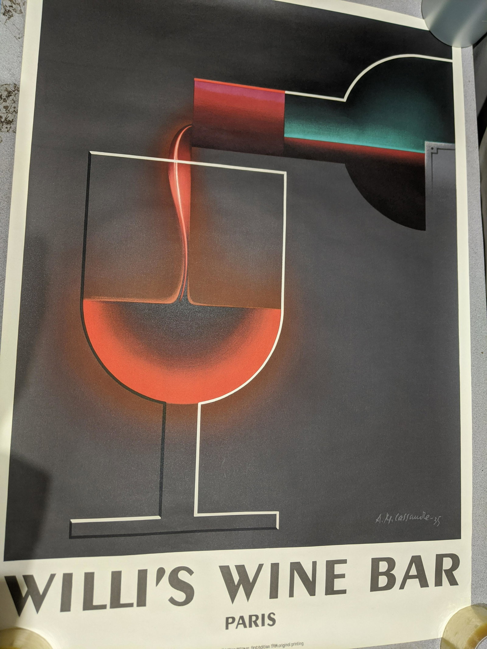 1984 Henri Mouron Willi's Wine Bar Poster First Edition: 1984 Henri Mouron Willi's Wine Bar Poster First Edition. Measurements in inches: 27 1/2 x 39 Condition:Good with no problems but rolled Shipping:We offer in-house shipping. Item(s) will be packed afte