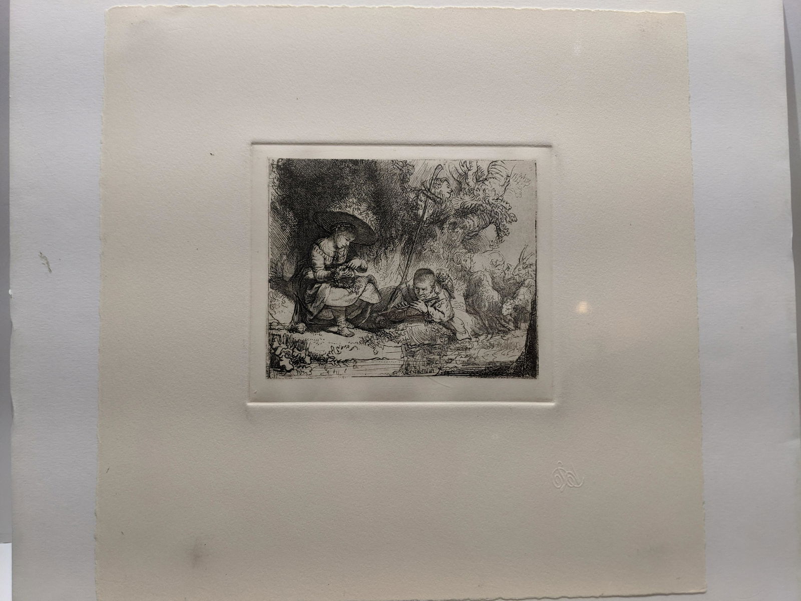 Rembrandt Restrike Etching #188 The Flute Player (1 of 7)