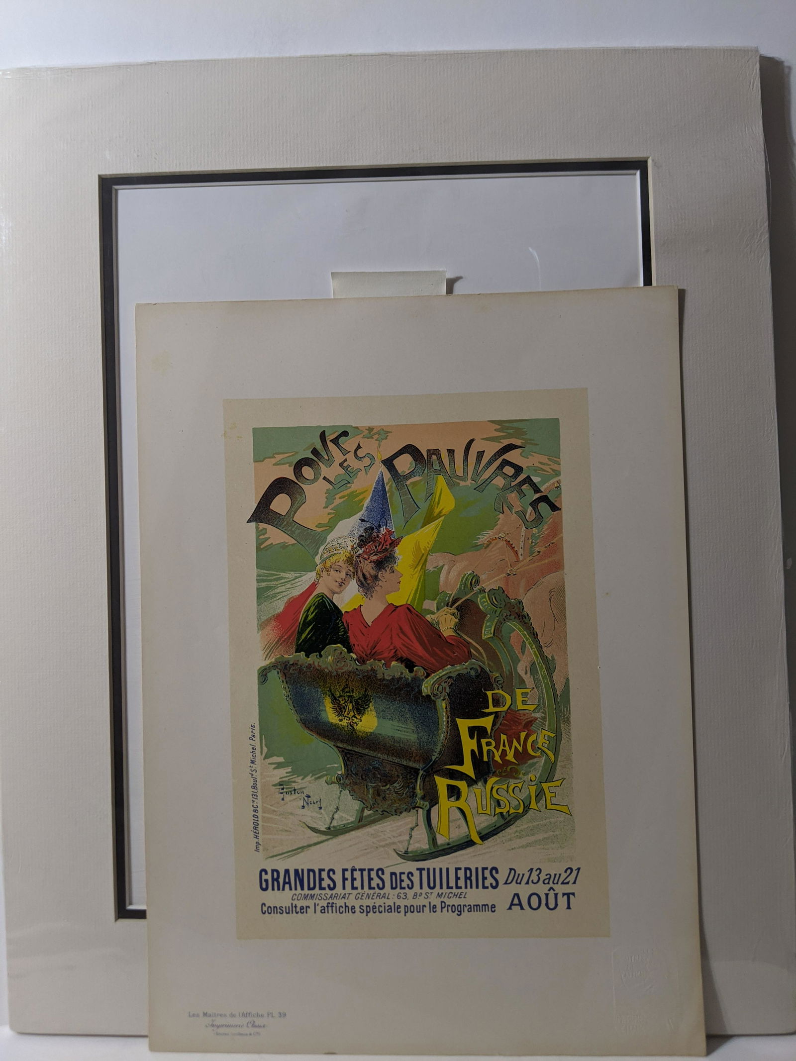 Gaston Noury Povr les Pauvres PL 39: Les Maitres De L'Affiche Plate 39 with embossed stamp. Titled: Povr les Pauvres by artist: Gaston Noury . Professionally matted. Measurements in inches: 11 x 16 Condition:Has light toning and tape o