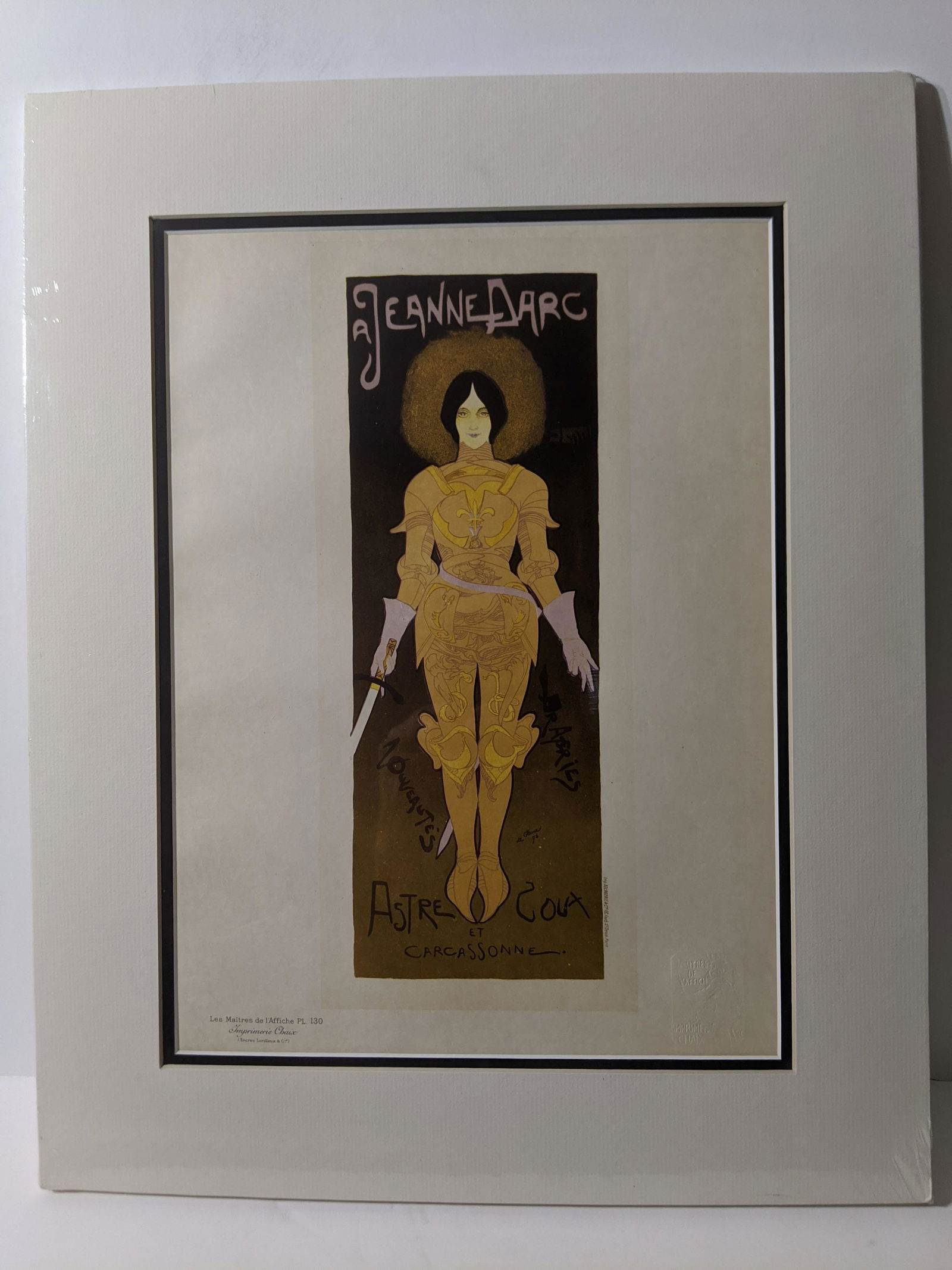 Georges de Feure A Jeanne d'arc PL 130: Les Maitres De L'Affiche Plate 130 with embossed stamp. Titled: A Jeanne d'arc by artist: Georges de Feure . Professionally matted. Measurements in inches: 11 x 16 Condition:Has light toning Shipping: