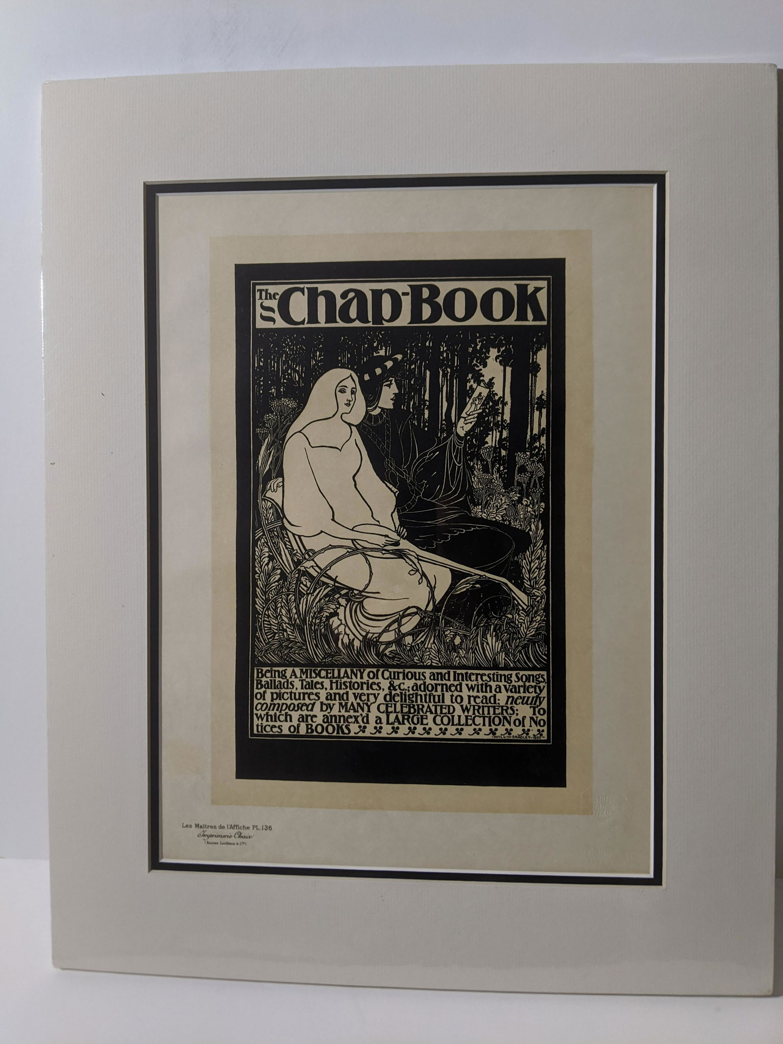 William Bradley The Chap Book PL 136: Les Maitres De L'Affiche Plate 136 with embossed stamp. Titled: The Chap Book by artist: William Bradley . Professionally matted. Measurements in inches: 11 x 16 Condition:Has light toning Shipping:We