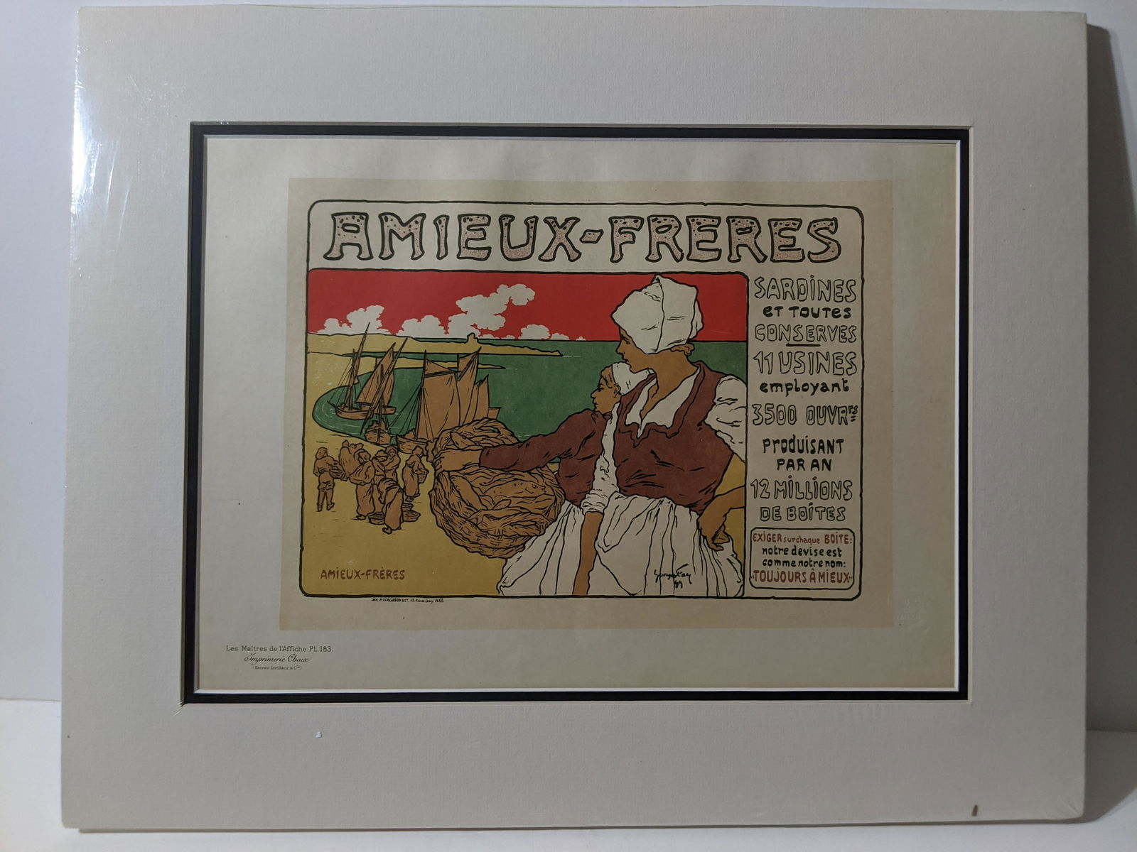 Georges Fay Sadines Amicux PL 183: Les Maitres De L'Affiche Plate 183 with embossed stamp. Titled: Sadines Amicux by artist: Georges Fay . Professionally matted. Measurements in inches: 11 x 16 Condition:Has toning Shipping:We offer in