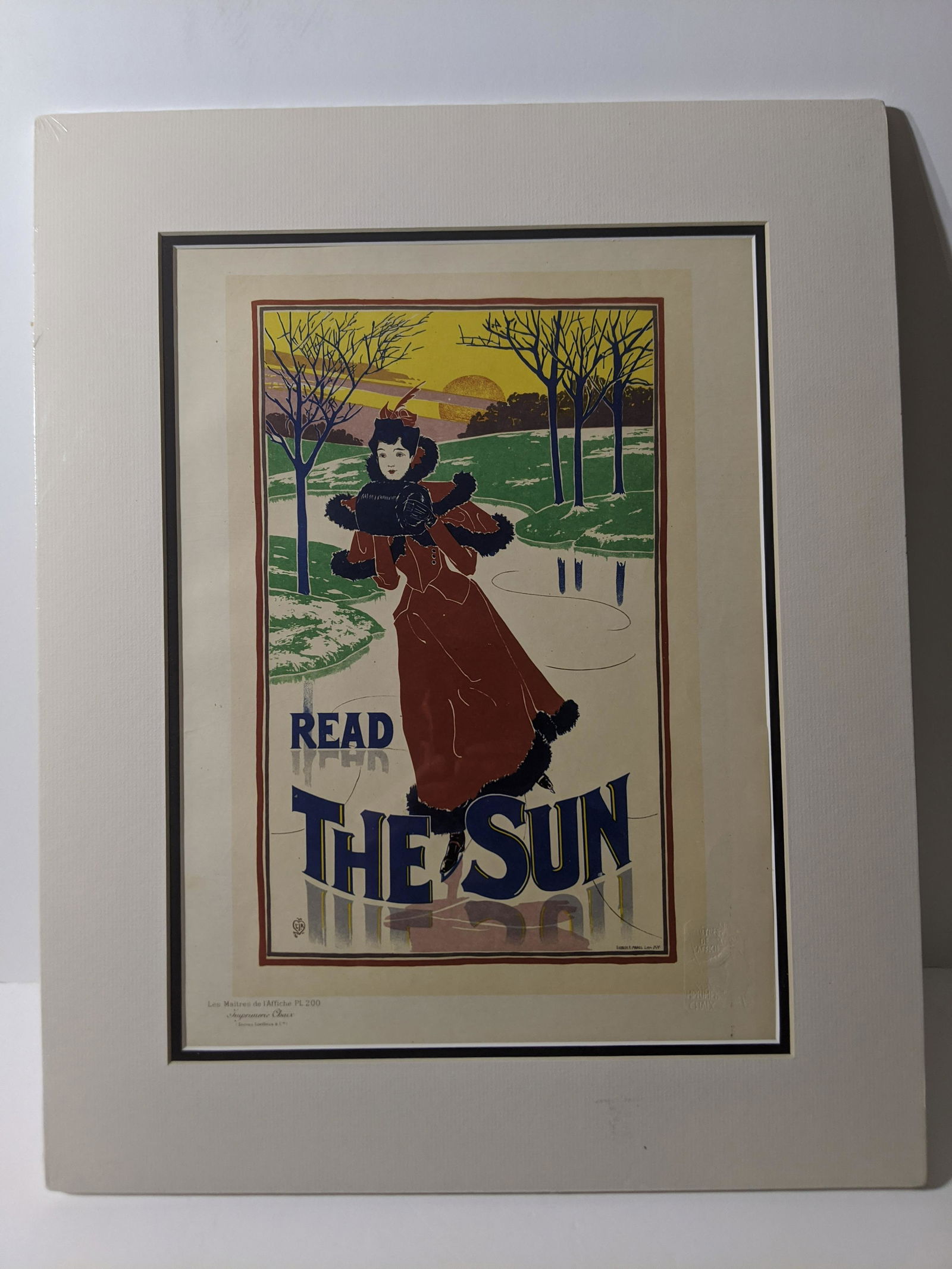 Louis Rhead The Sun PL 200: Les Maitres De L'Affiche Plate 200 with embossed stamp. Titled: The Sun by artist: Louis Rhead . Professionally matted. Measurements in inches: 11 x 16 Condition:Has light toning Shipping:We offer i