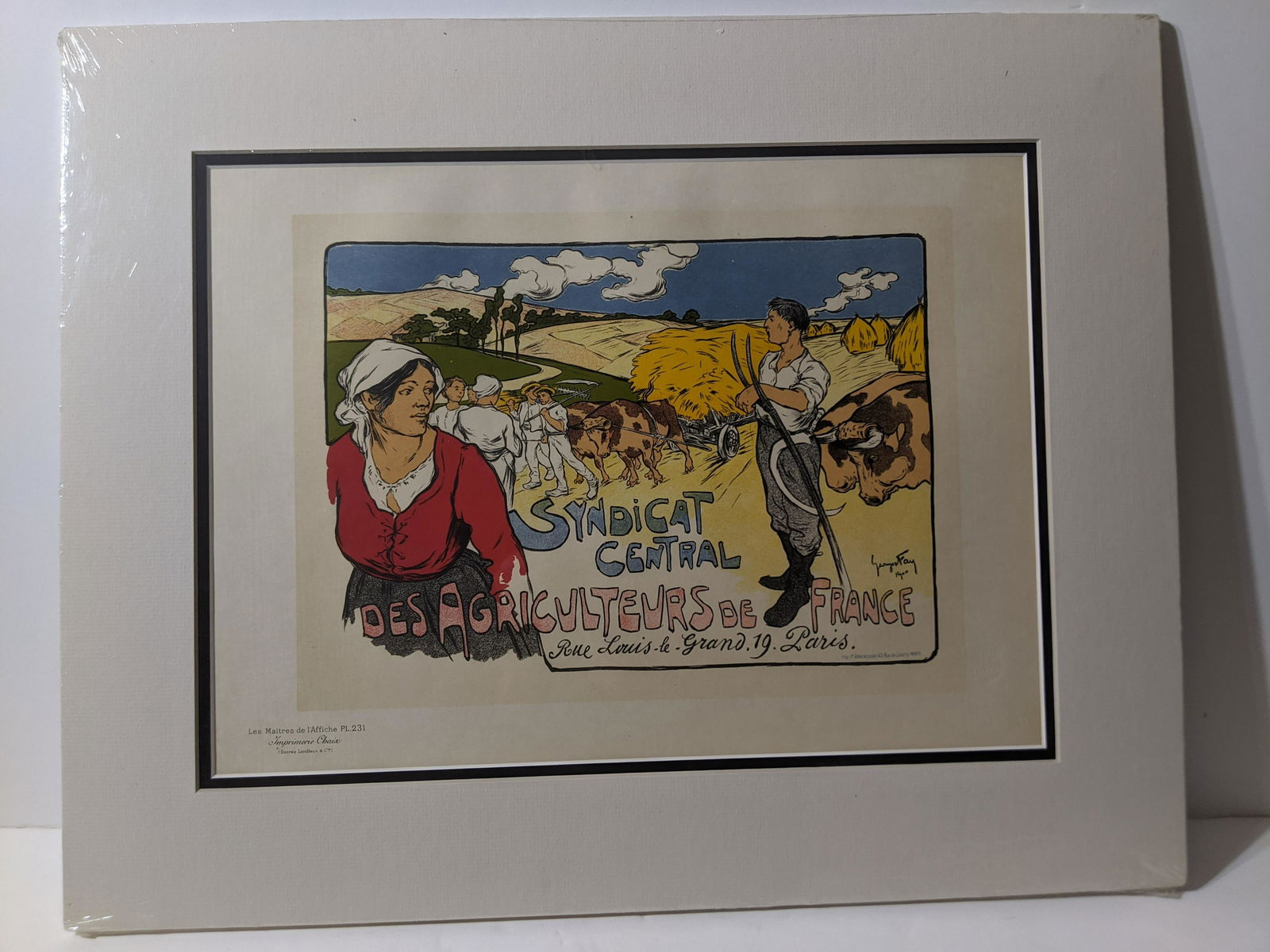 Georges Fay Syndicat central des Agriculteurs PL 231: Les Maitres De L'Affiche Plate 231 with embossed stamp. Titled: Syndicat central des Agriculteurs by artist: Georges Fay . Professionally matted. Measurements in inches: 11 x 16 Condition:Has light to