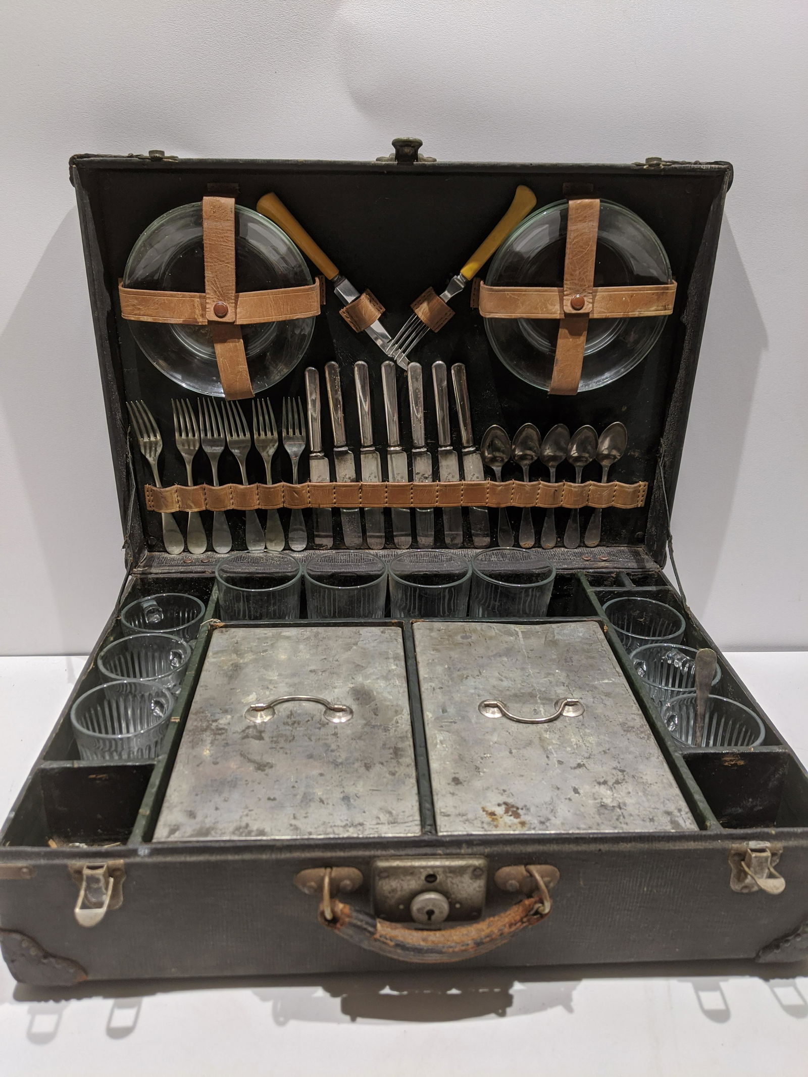 1930's Black Automobile Picnic Set in Case (1 of 7)