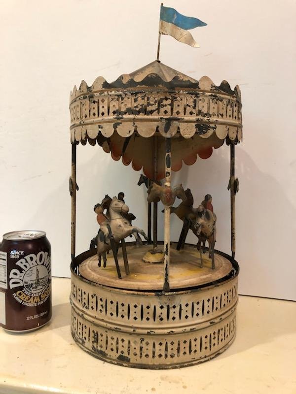 c1900 German Tin Hand Painted  Wind Up Horse Carousel (1 of 8)