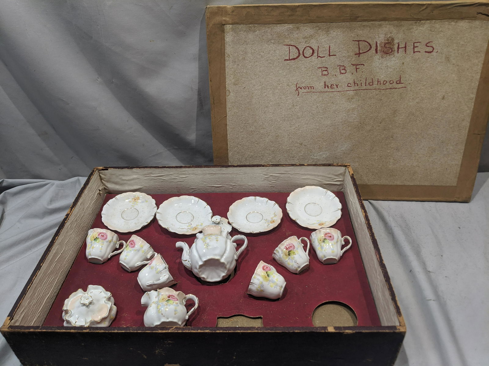 Set 13 Antique German Porcelain Doll Tea Set
