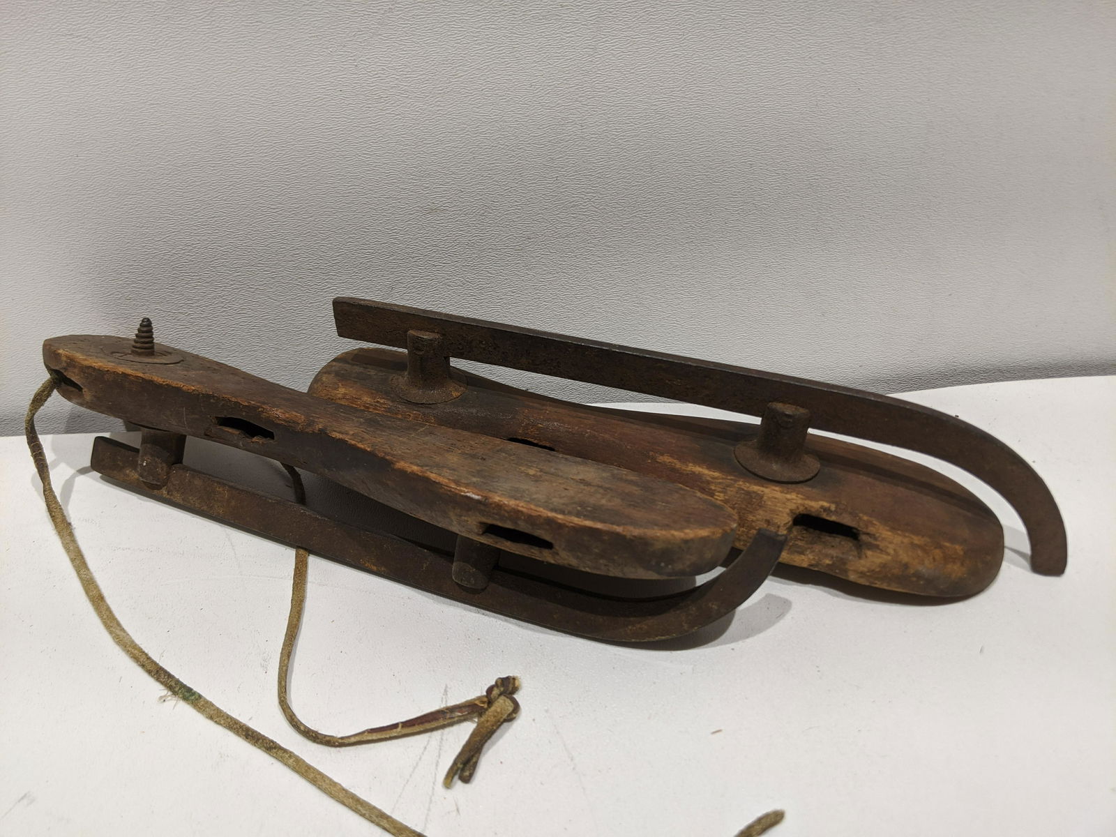 Pair Antique Crude Wood & Steel Ice Skates (1 of 4)