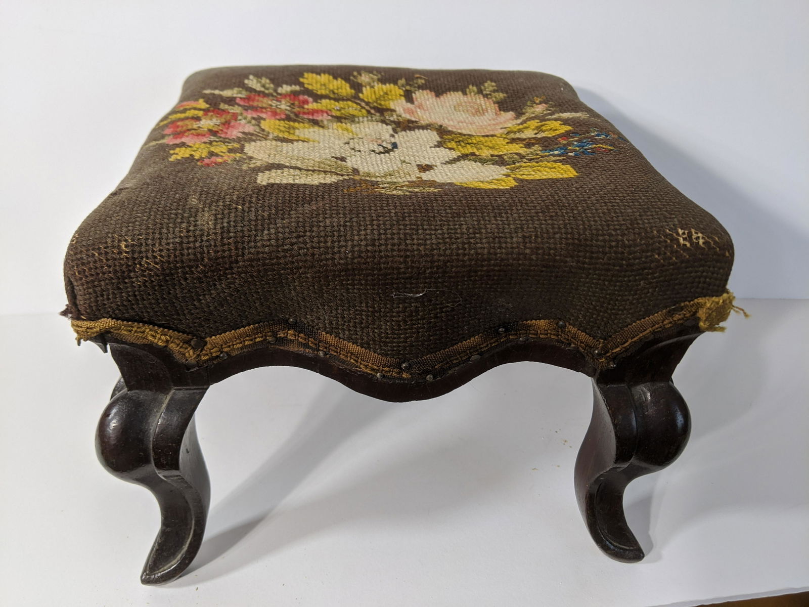 Antique Needle Point Doll Miniature Stool (1 of 4)