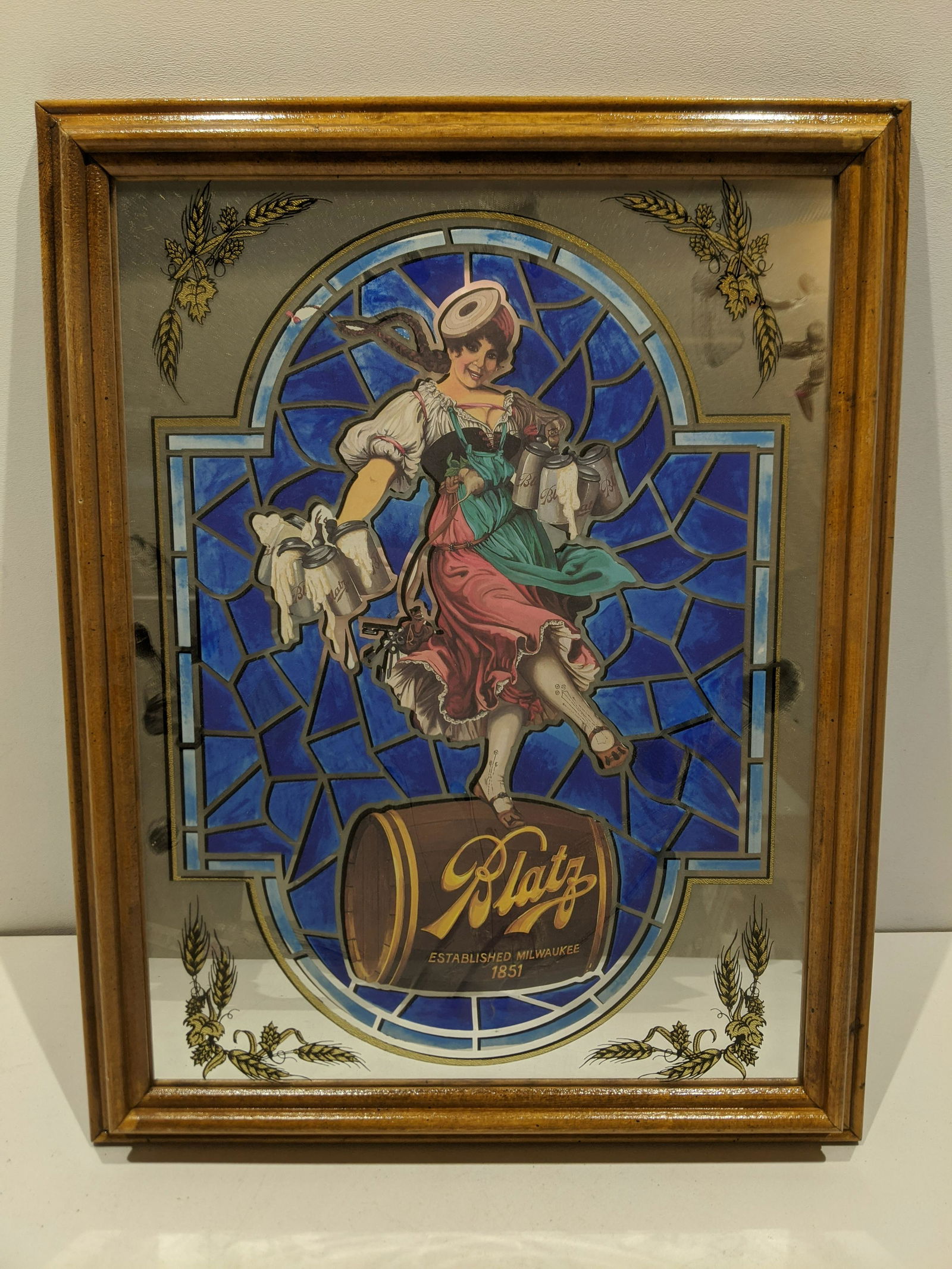 1970's Blatz Beer Mirrored Wall Sign in Frame (1 of 6)