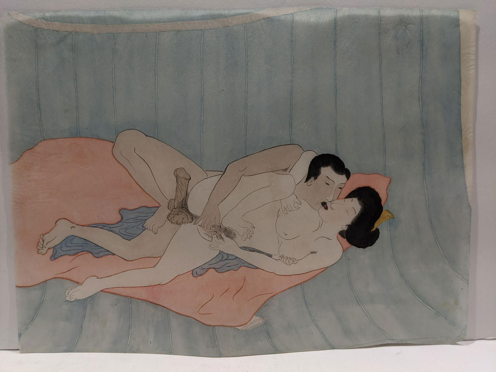 Vintage Shunga Modern Watercolor Painting on Paper: Vintage Shunga Modern Watercolor Painting on Paper. Measurements in inches: 13 1/2 x 9 3/4 Condition:Some creasing bottom left corner Shipping:We offer in-house shipping. Item(s) will be packed after