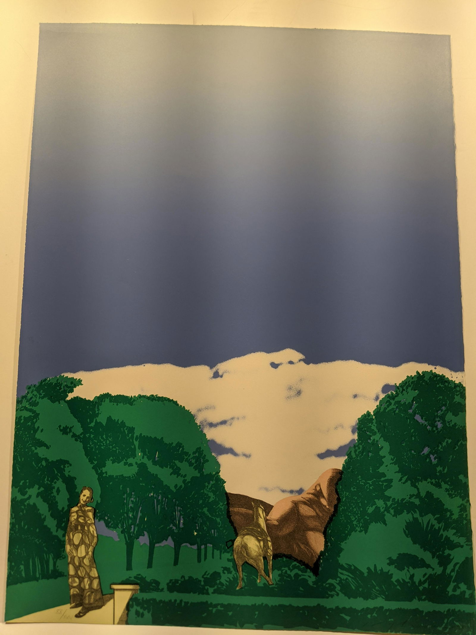 Masuo Ikeda Green Forest Under Blue Sky Lithograph: Masuo Ikeda Green Forest Under Blue Sky Lithograph and silkscreen Limited Extion XX/XXV. Signed in pencil at lower right. Edition at lower left. Measurements in inches: 30 x 22 Condition:Excellent con