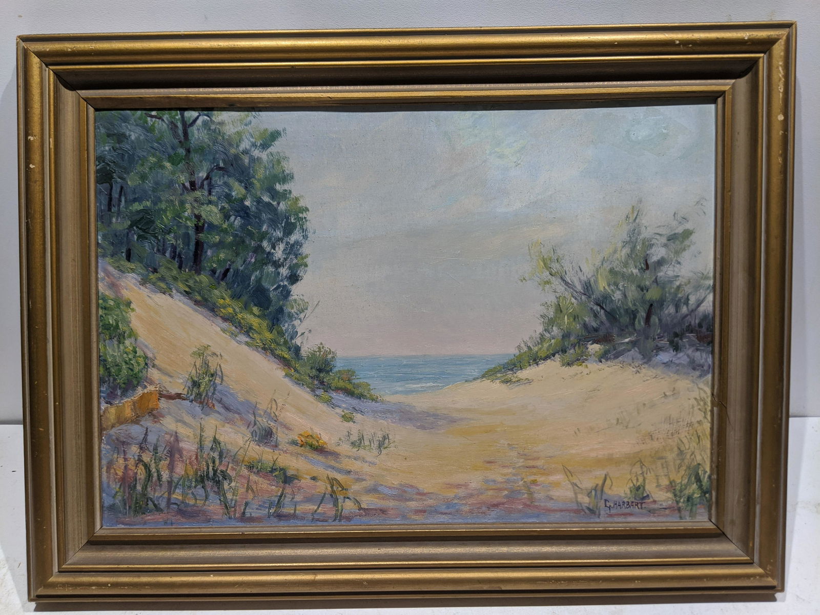 G Harbart Signed Sandy Beach Oil Painting (1 of 15)