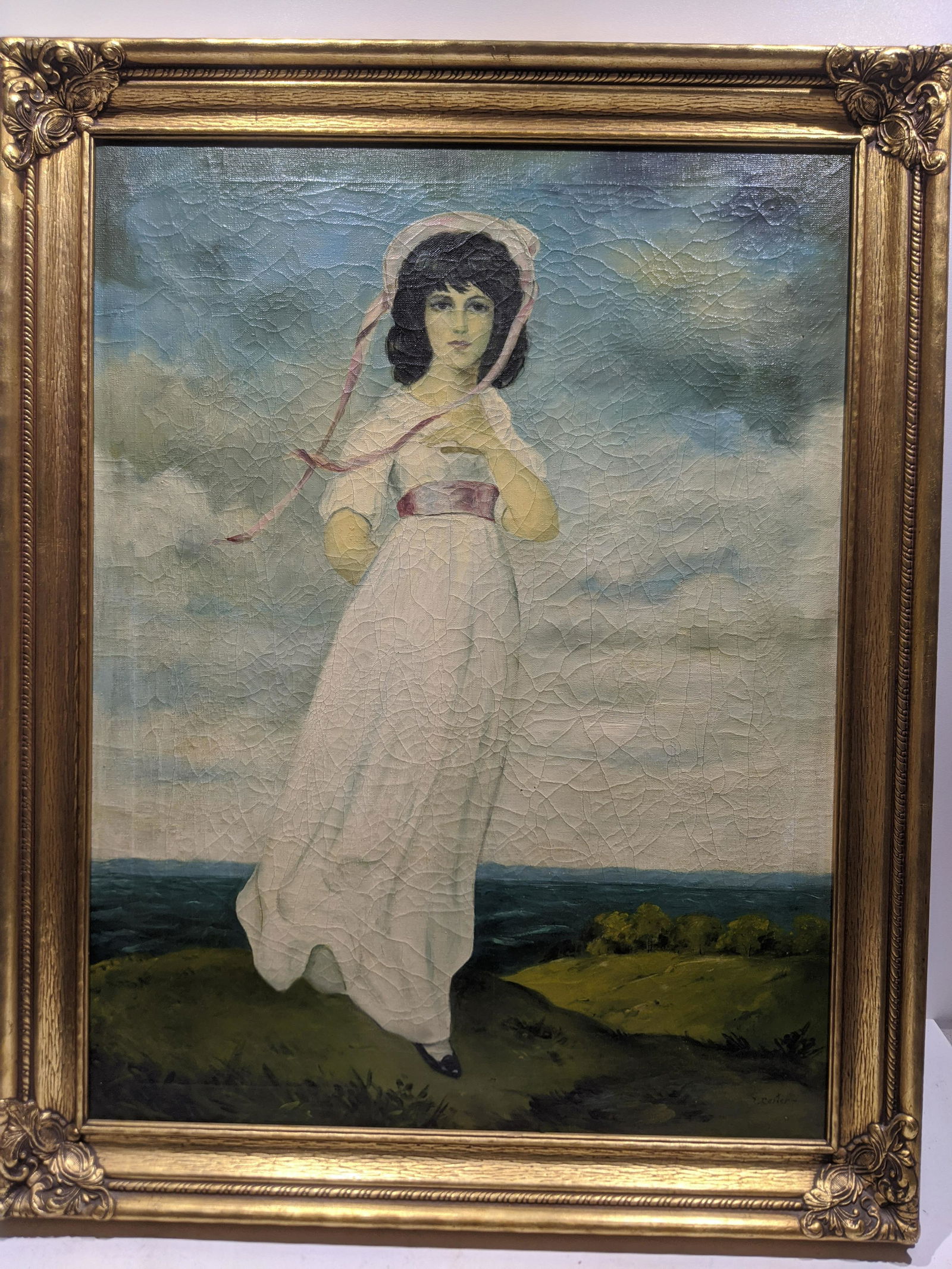 P Carter Large Oil Painting Woman in White Dress (1 of 17)