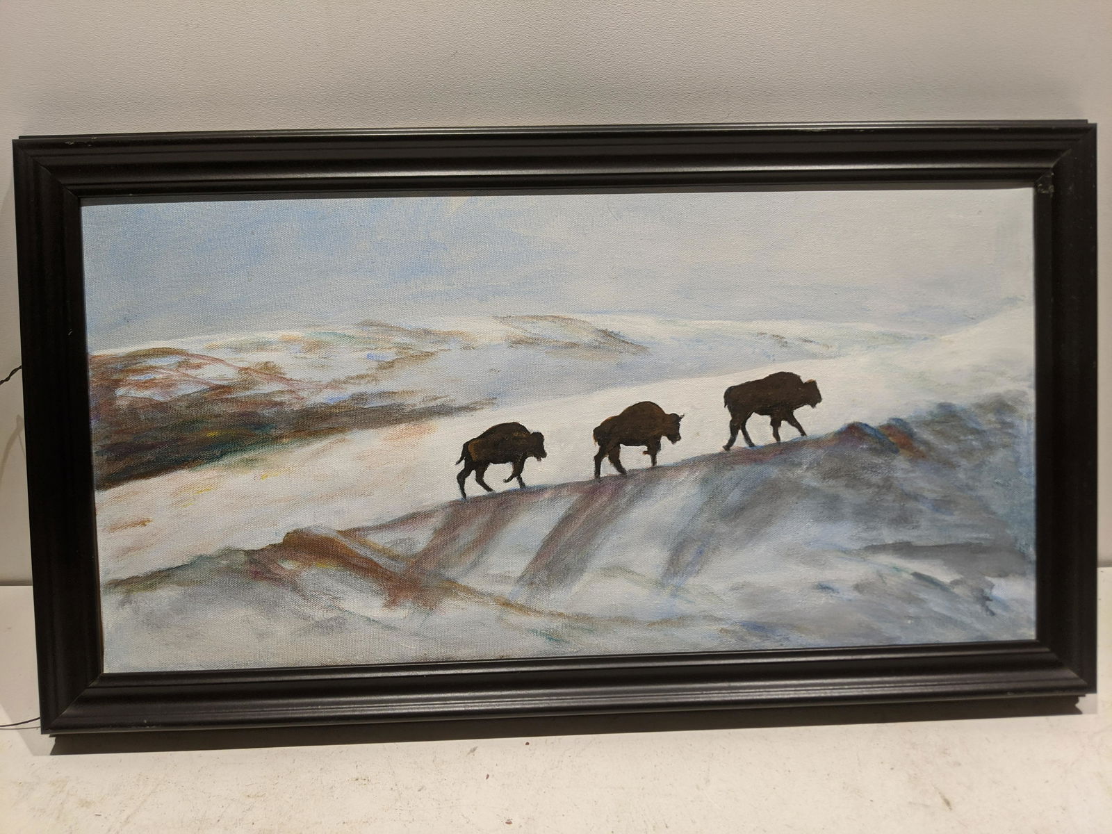 Unsigned Bison on Snowy Plain Oil Painting (1 of 11)