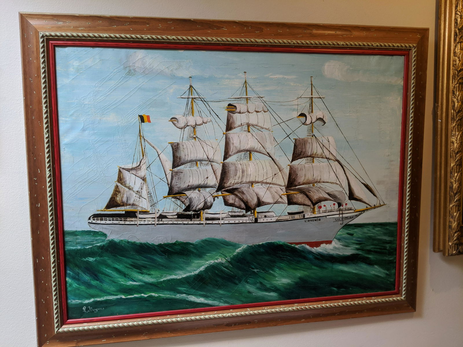 Signed L Bogers L'Avenia Sailship Oil Painting (1 of 14)