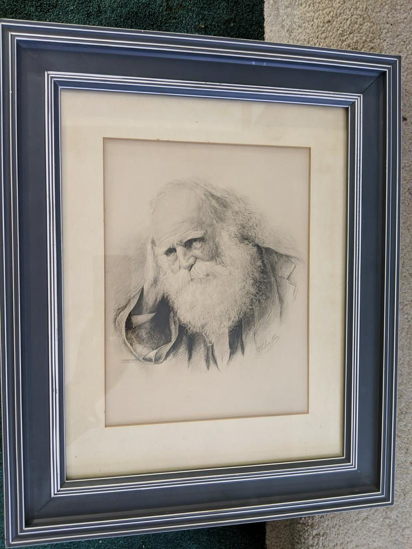 Antique Etching of Old Man w/ Beard Signed Johnson (1 of 6)