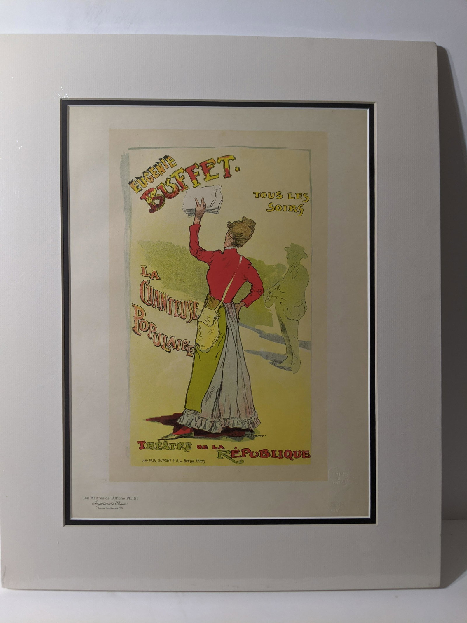Léopold Stevens Eugenie Buffet Maitres de L'Affiche 151: Les Maitres De L'Affiche Plate 151 with embossed stamp. Titled: Eugenie Buffet la chanteuse Populaire by artist: Léopold Stevens . Professionally matted. Measurements in inches: 11 x 16 Condition:H