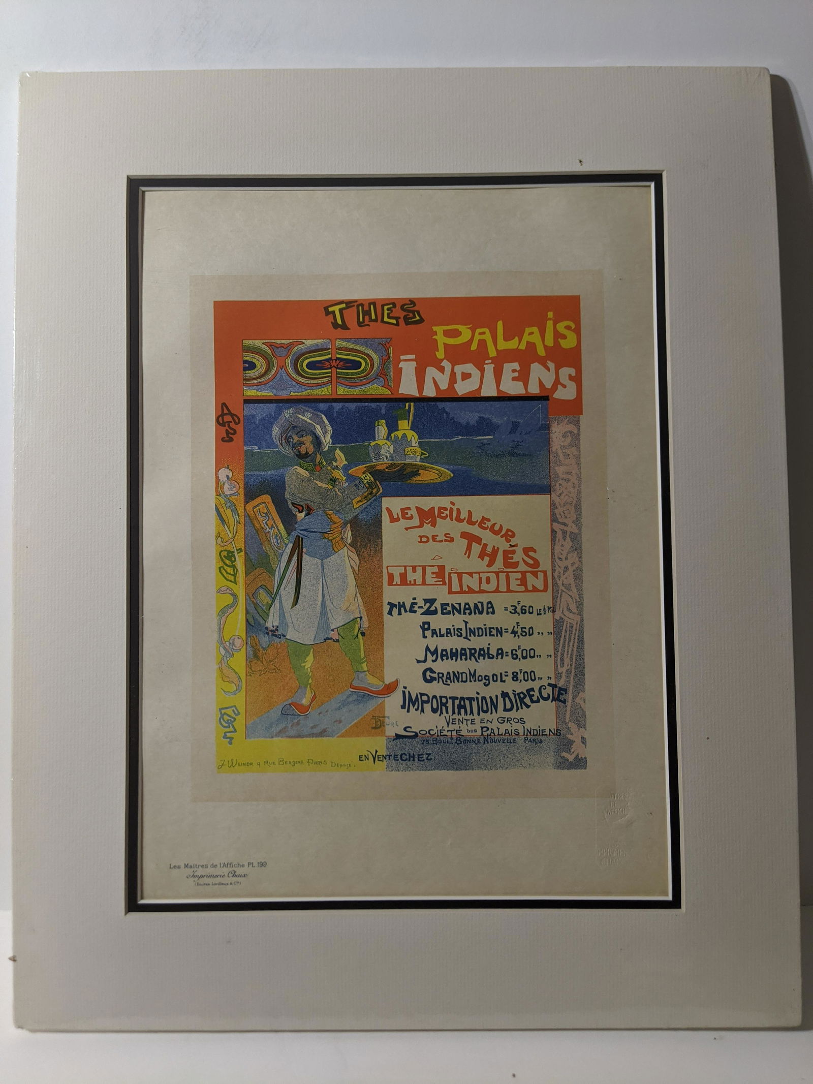 Georges de Feure Thes du Palais Indien PL 199: Les Maitres De L'Affiche Plate 199 with embossed stamp. Titled: Thes du Palais Indien by artist: Georges de Feure . Professionally matted. Measurements in inches: 11 x 16 Condition:Has light toning Sh