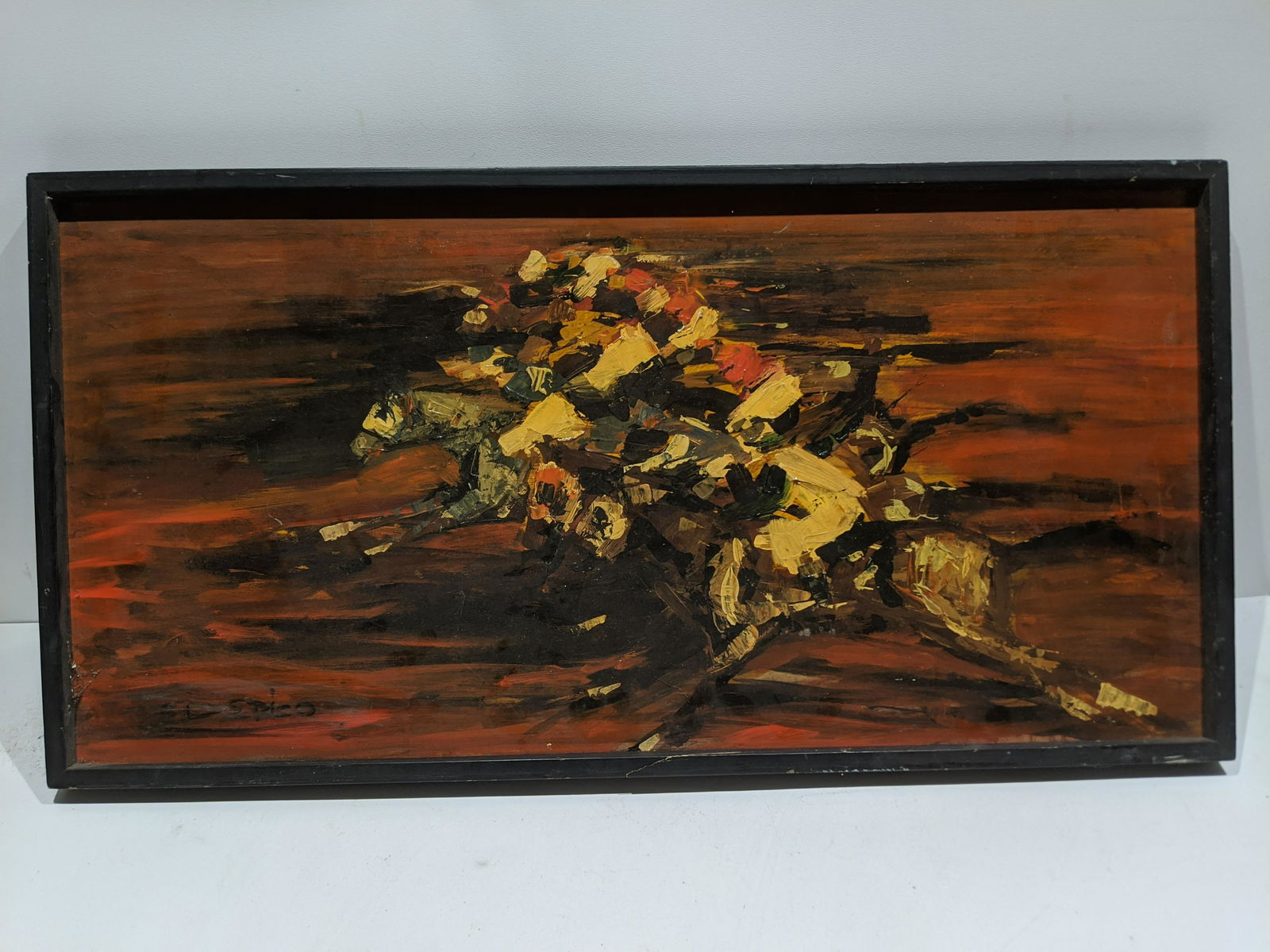 Ted S Rico 1970's Horse Racing Painting on Board (1 of 15)