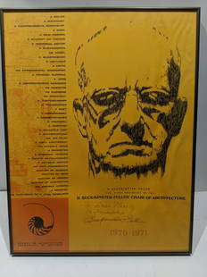 Autographed Buckminster Fuller 1971 Architecture Poster: Autographed Buckminster Fuller 1971 Architecture Poster. Measurements in inches: 17 x 22 Condition:Has some mild wrinkles Shipping:We offer in-house shipping. Item(s) will be packed after invoice is p