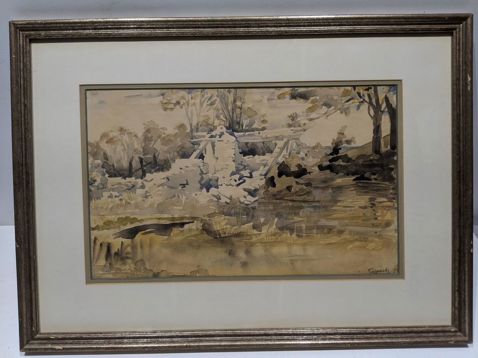 Vintage Abstract Landscape Signed Watercolor Painting (1 of 11)