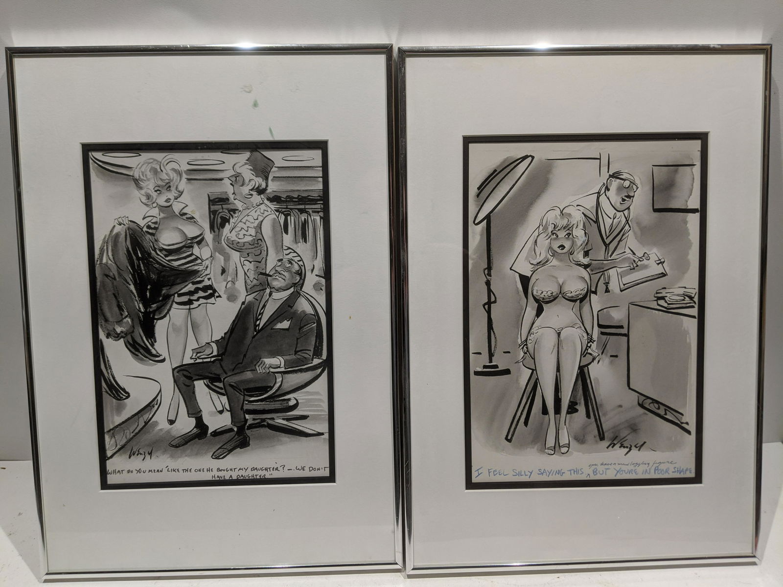 Pair Bill Wenzel Original Art Gag Cartoons (1 of 12)
