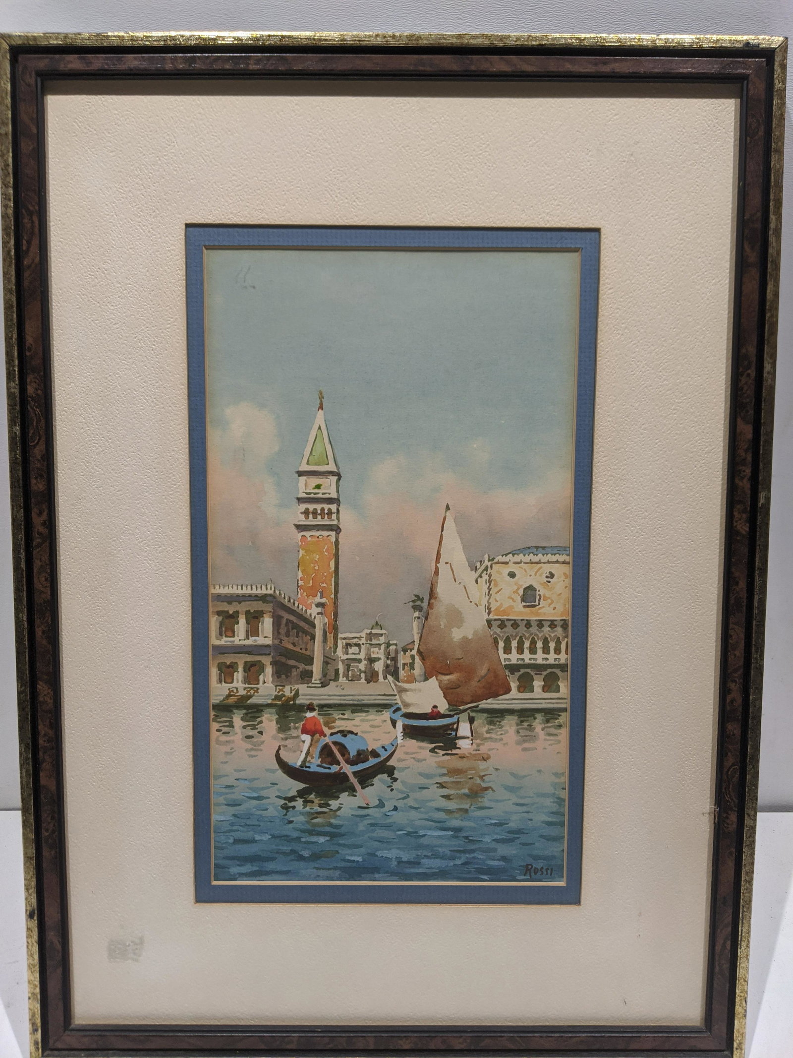 Signed Rossi Port of Venice Watercolor Painting: Signed Rossi Port of Venice Watercolor Painting framed under glass. Signed lower right. Measurements in inches: 14 1/2 x 20, image: 7 x 12 Condition:Good with no problems Shipping:We offer in-house sh